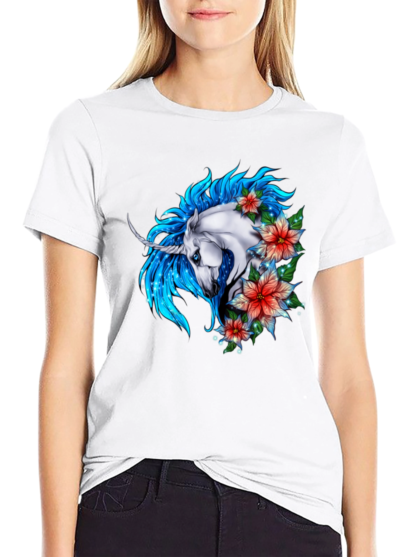 Black Unicorn Floral Graphic Tee - Stylish Men's Black T-Shirt view 9