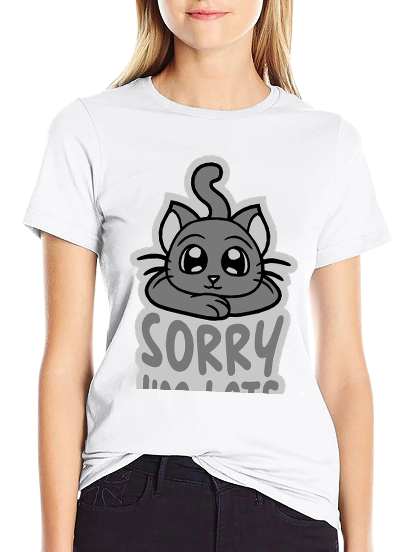 Black Sorry I'm Late Cat T-Shirt view 9