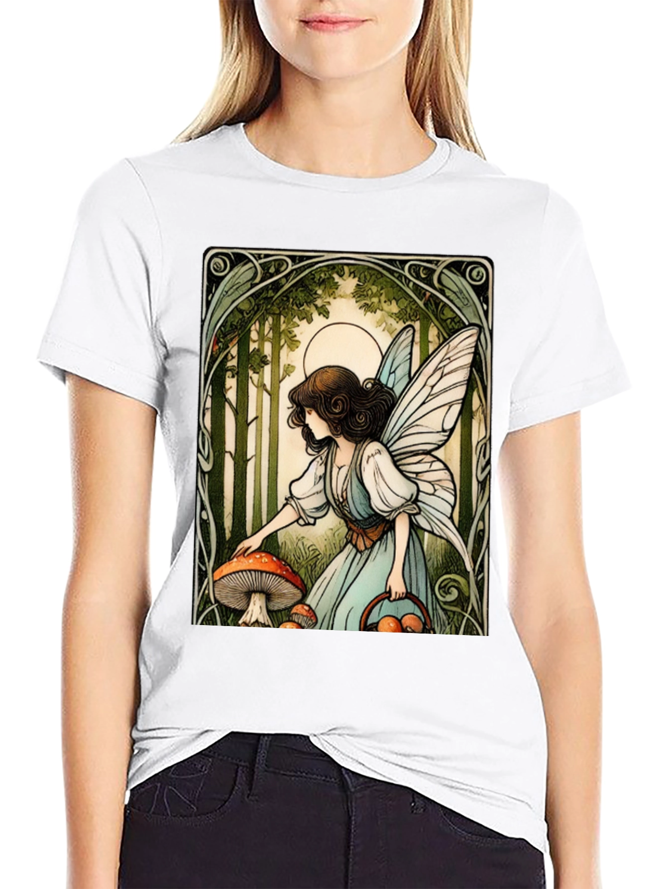 Black Fairycore Mushroom Forager T-Shirt view 9