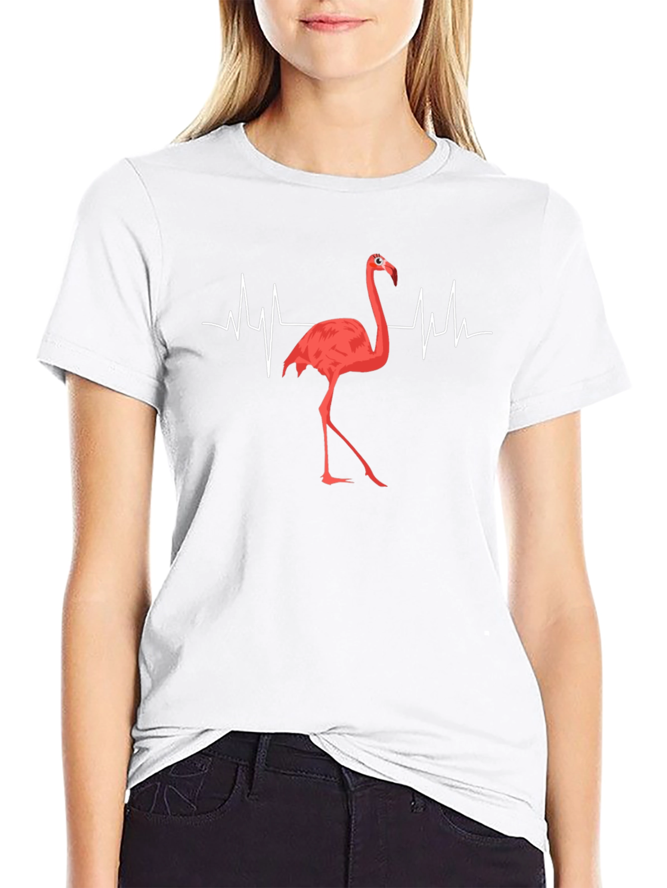 Black Flamingo Heartbeat T-Shirt - Unique Graphic Tee view 9