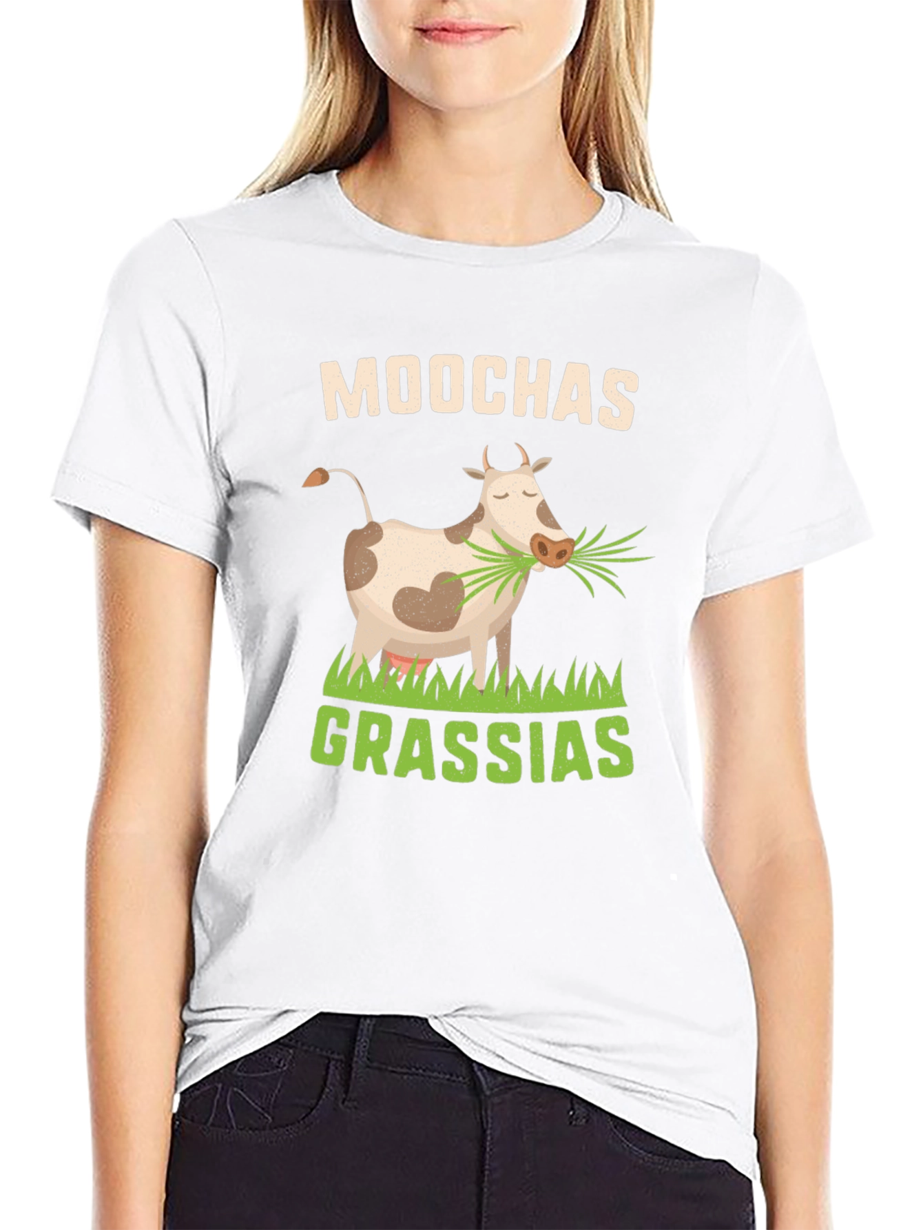 Black Moochas Grassias Cow Graphic T-Shirt view 9
