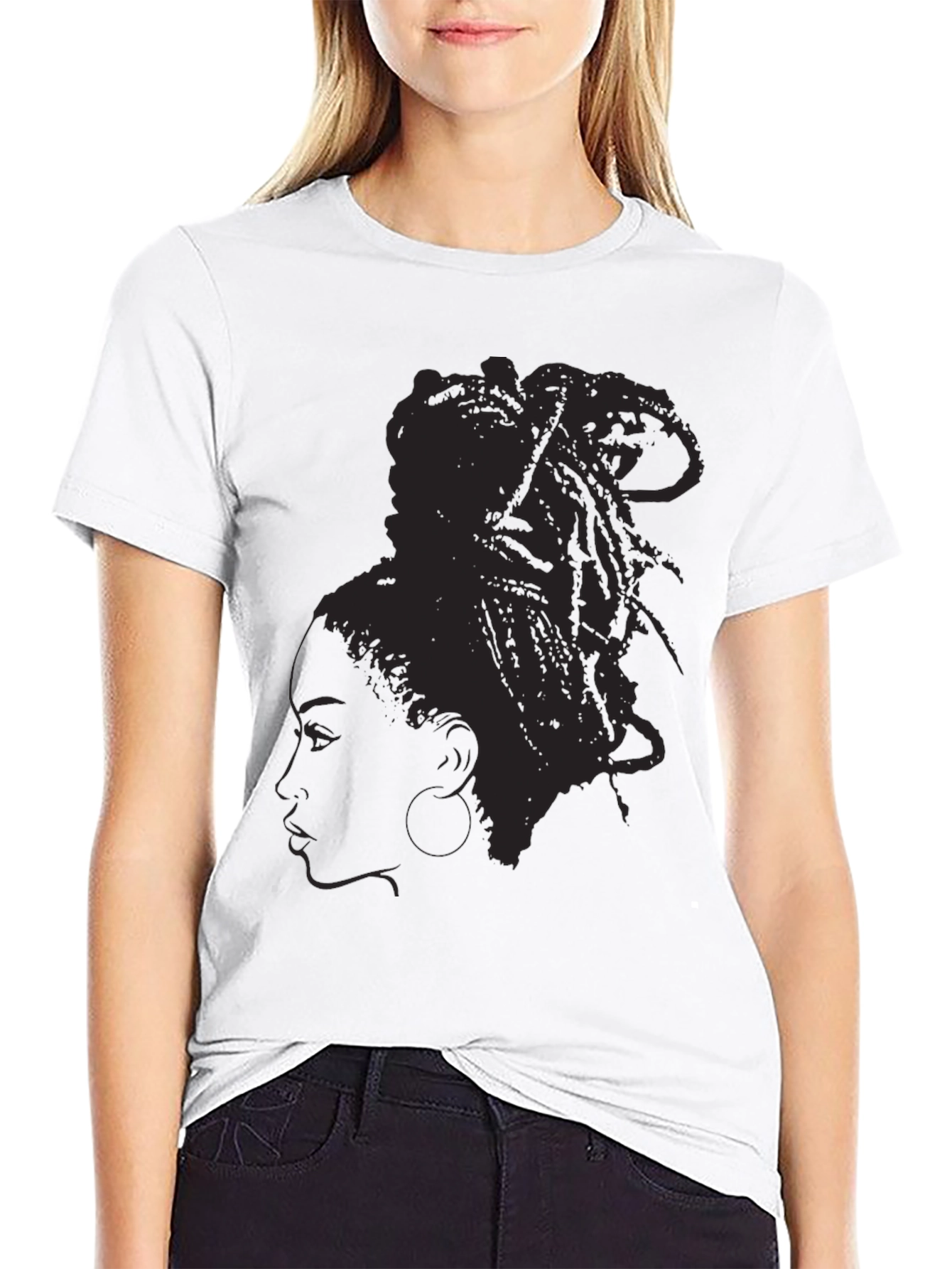 Black Silhouette Dreadlocks T-Shirt - Stylish Black Tee view 9
