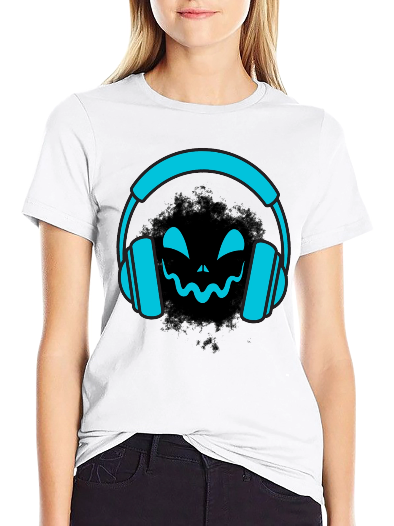 Black DJ Headphone Halloween Black T-Shirt view 9