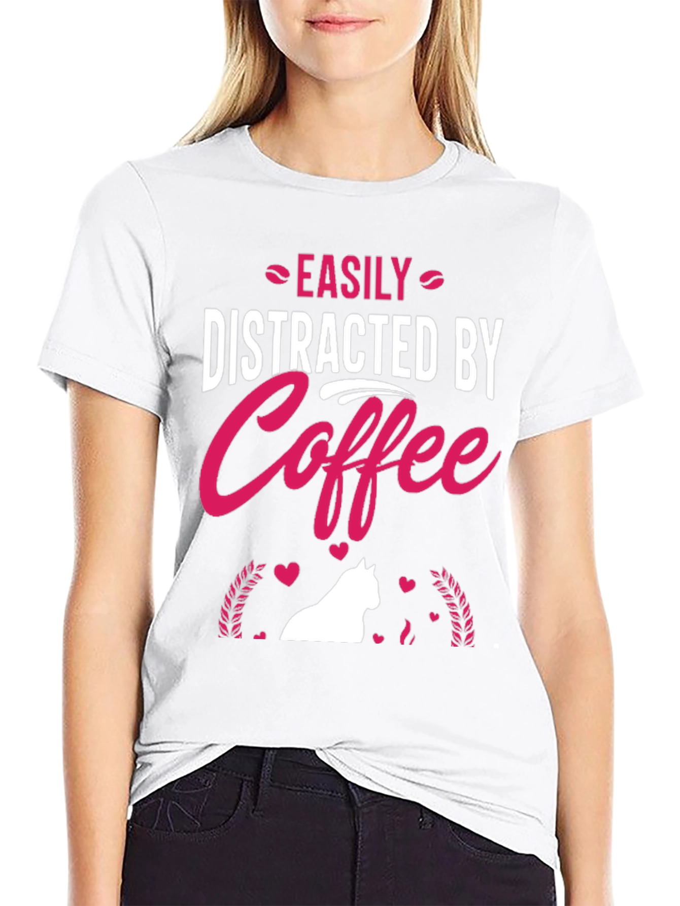 Black Easily Distracted by Coffee T-Shirt - Cat Lover Edition view 9
