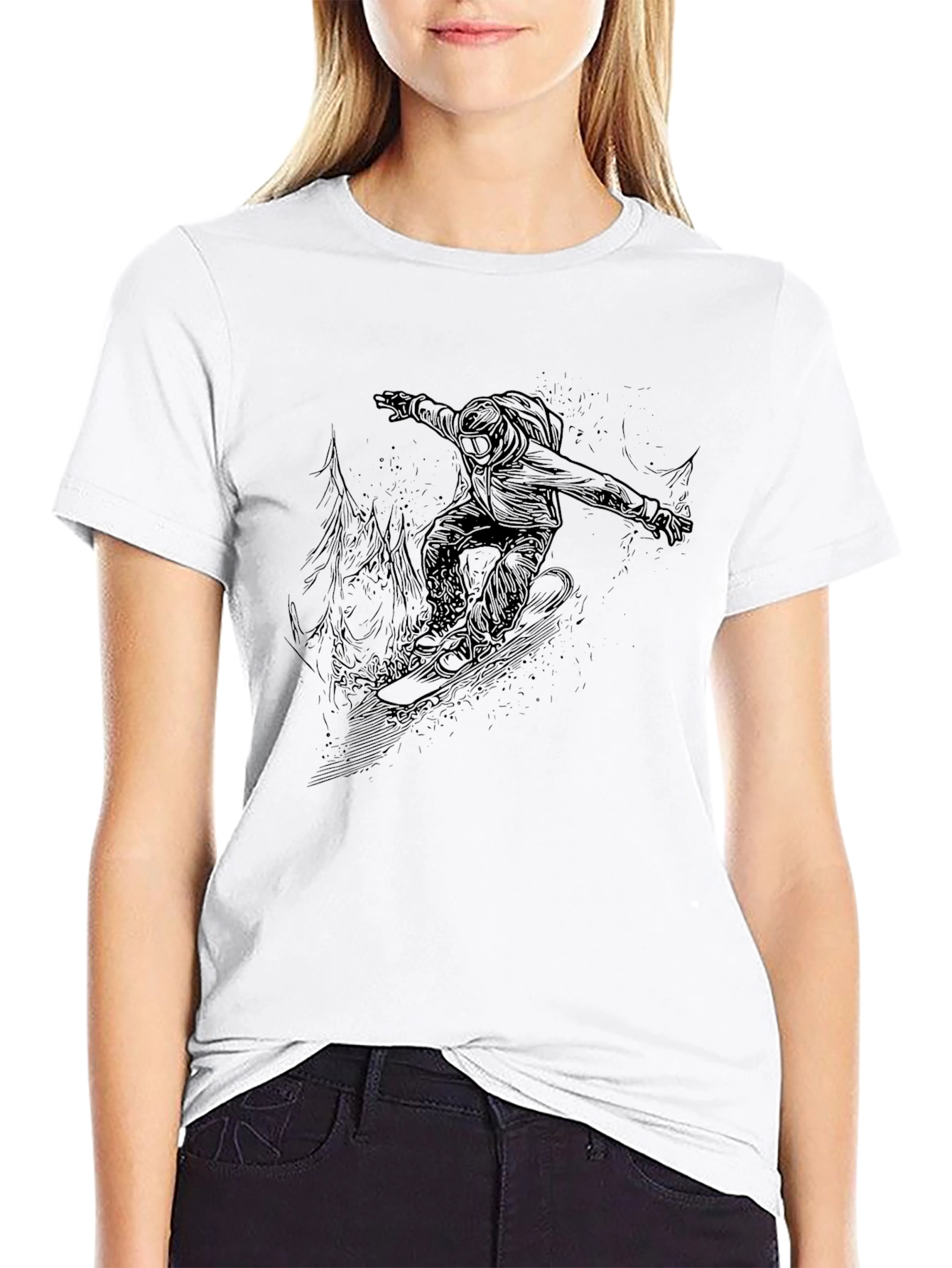 Black Snowboarder Graphic Tee - Black Short Sleeve Crew Neck view 9