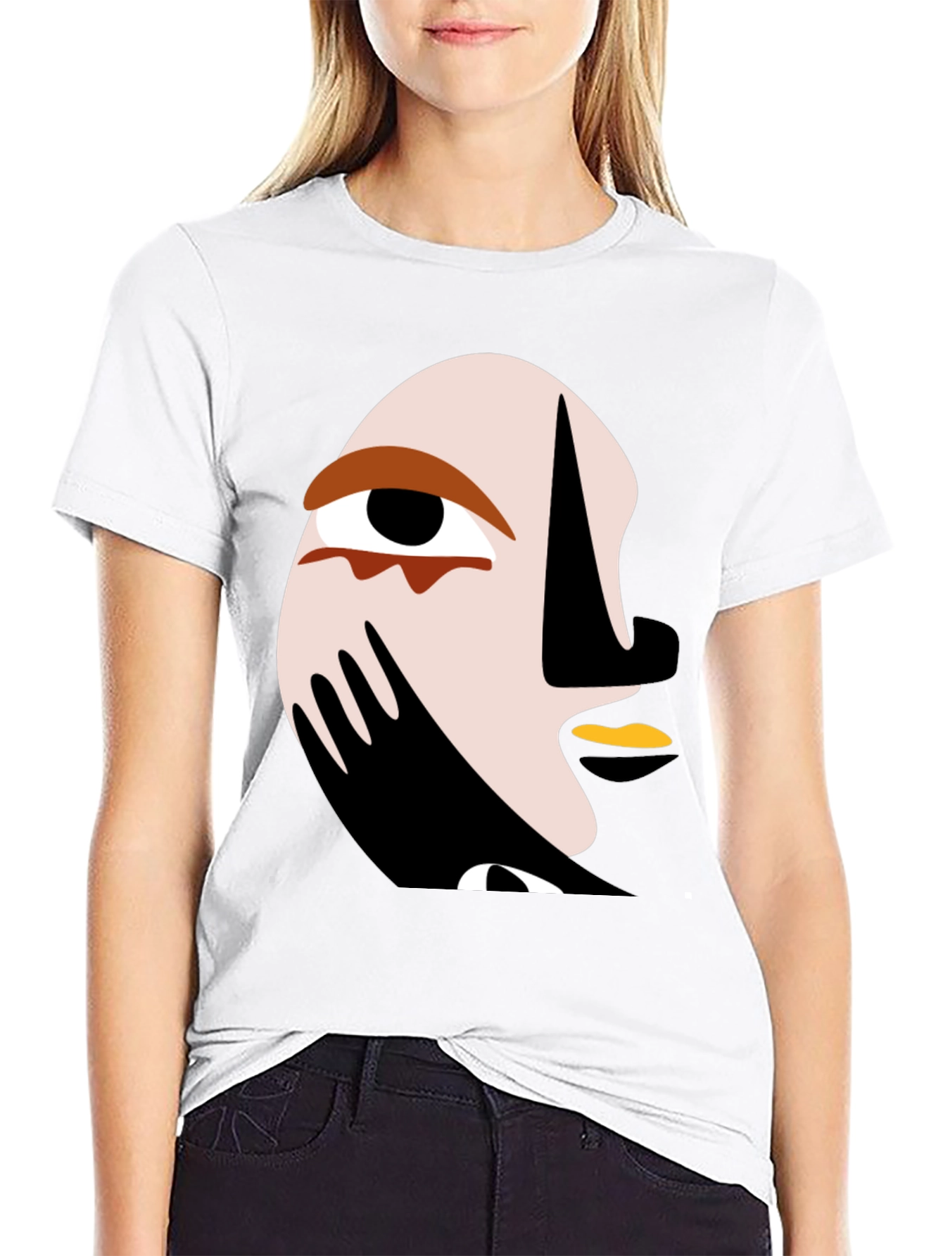 Black Abstract Face Graphic Tee - Modern Art T-Shirt view 9
