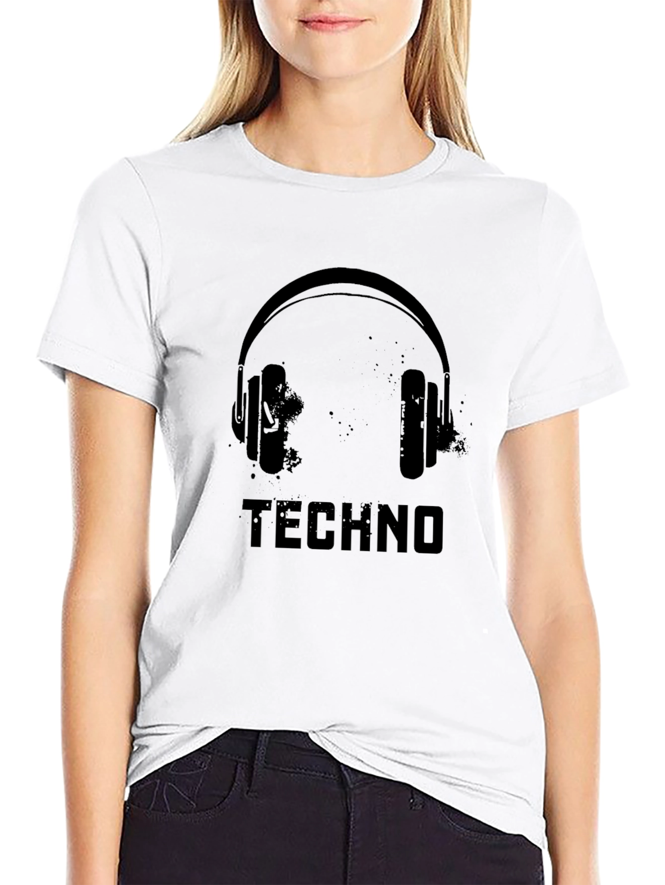 Black Techno Music Headphones Graphic Black T-Shirt view 9