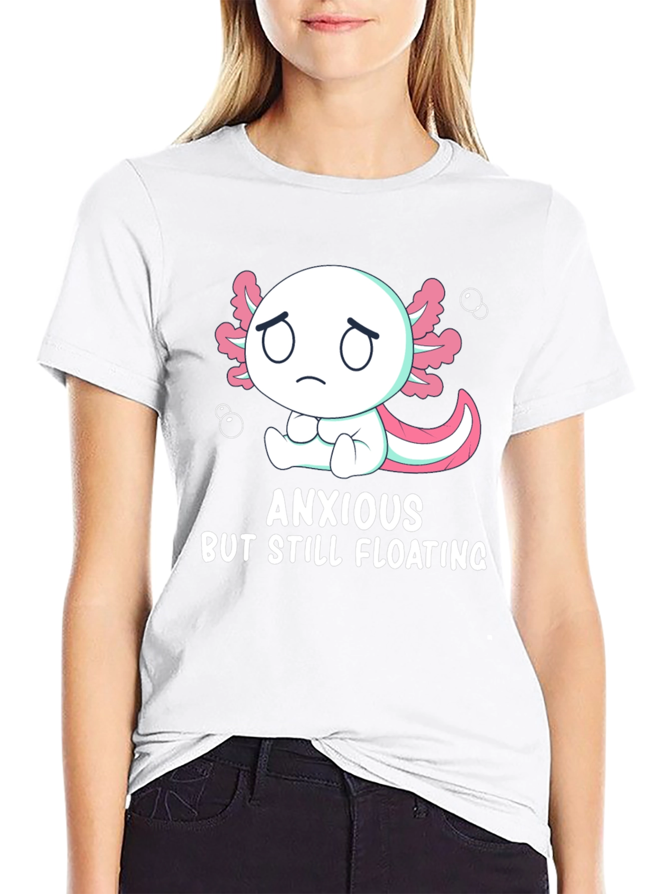 Black Anxious But Still Floating Axolotl T-Shirt view 9