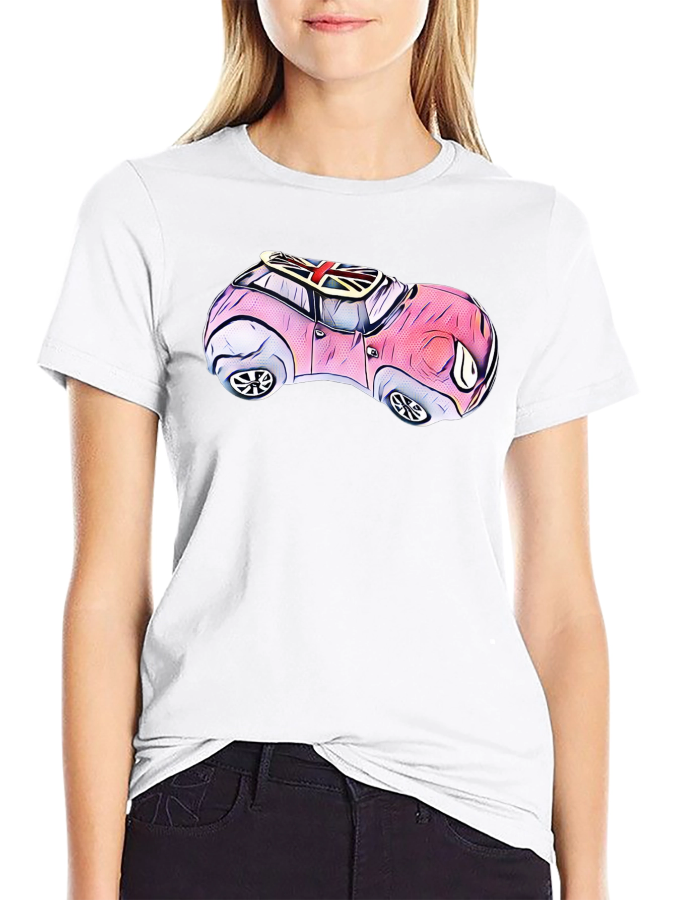 Black Cartoon Car T-Shirt - British Flag Design view 9