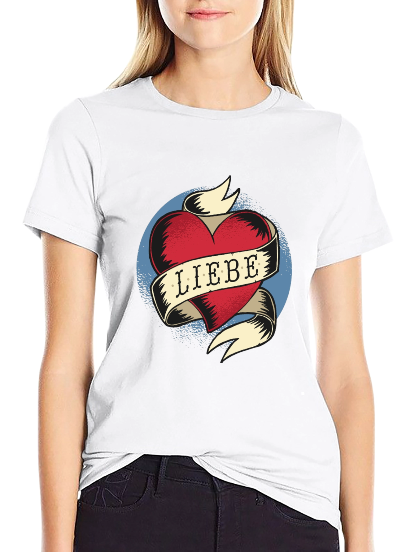 Black Liebe Heart Tattoo Graphic T-Shirt view 9