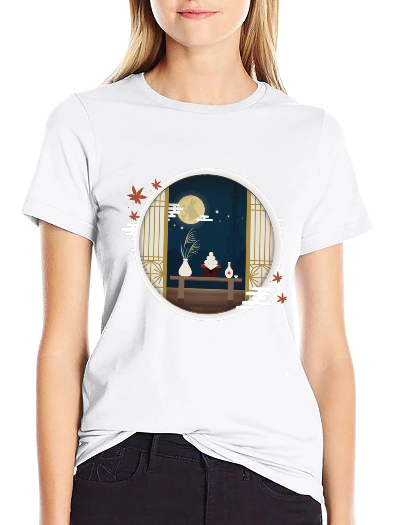 Black Japanese Moon Viewing Festival T-Shirt view 9