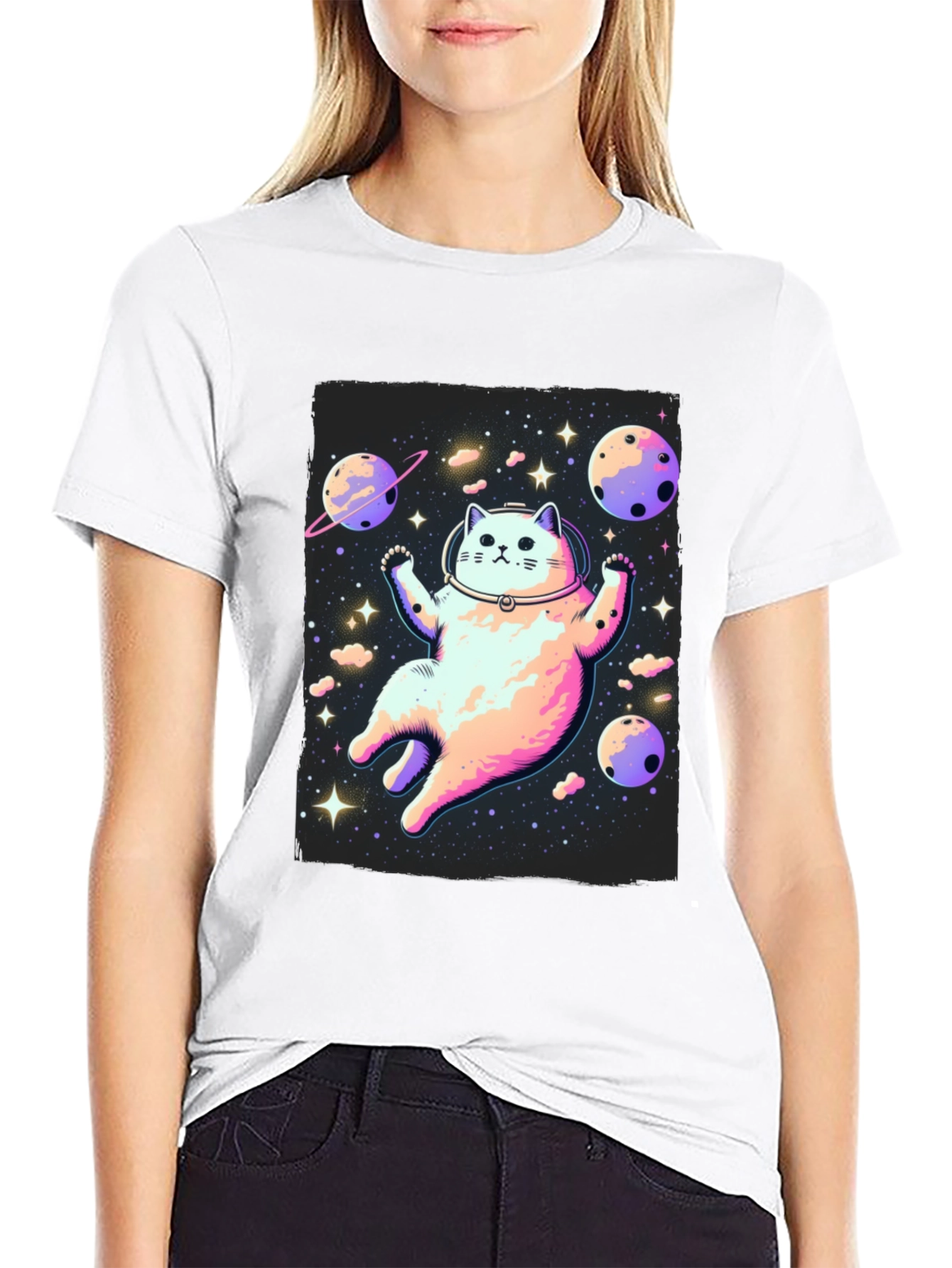 Black Astronaut Cat T-Shirt - Space Adventure Tee view 9