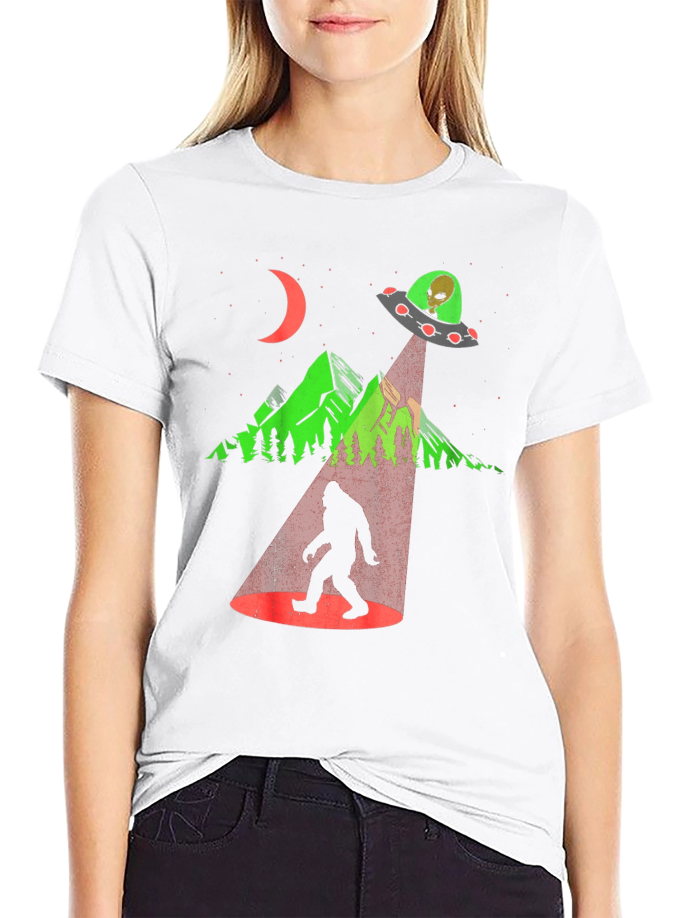 Black UFO Abduction Bigfoot Graphic Tee view 9