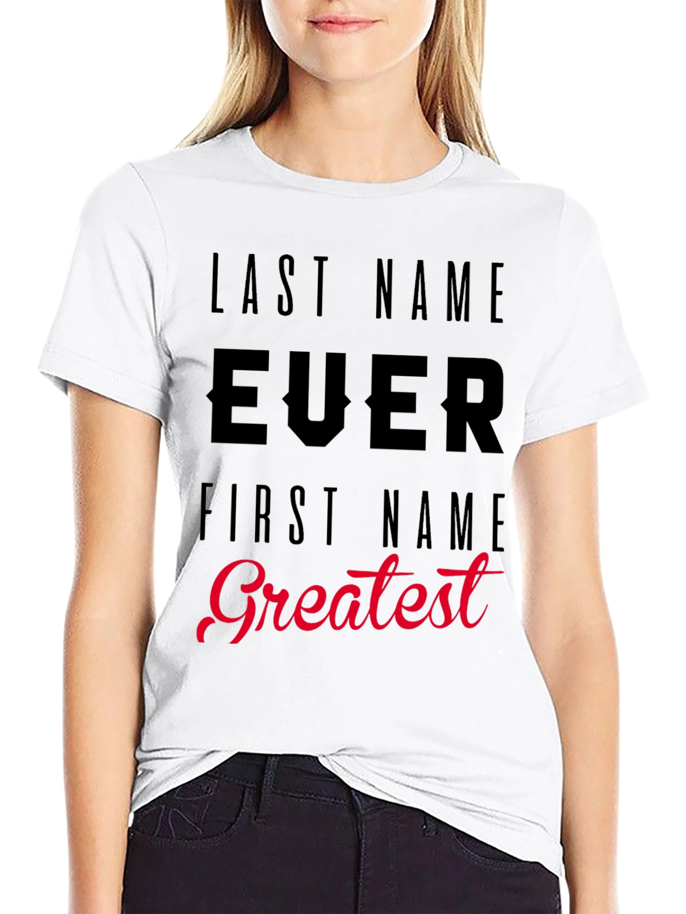 Black Humorous 'Last Name Ever' Graphic T-Shirt view 9