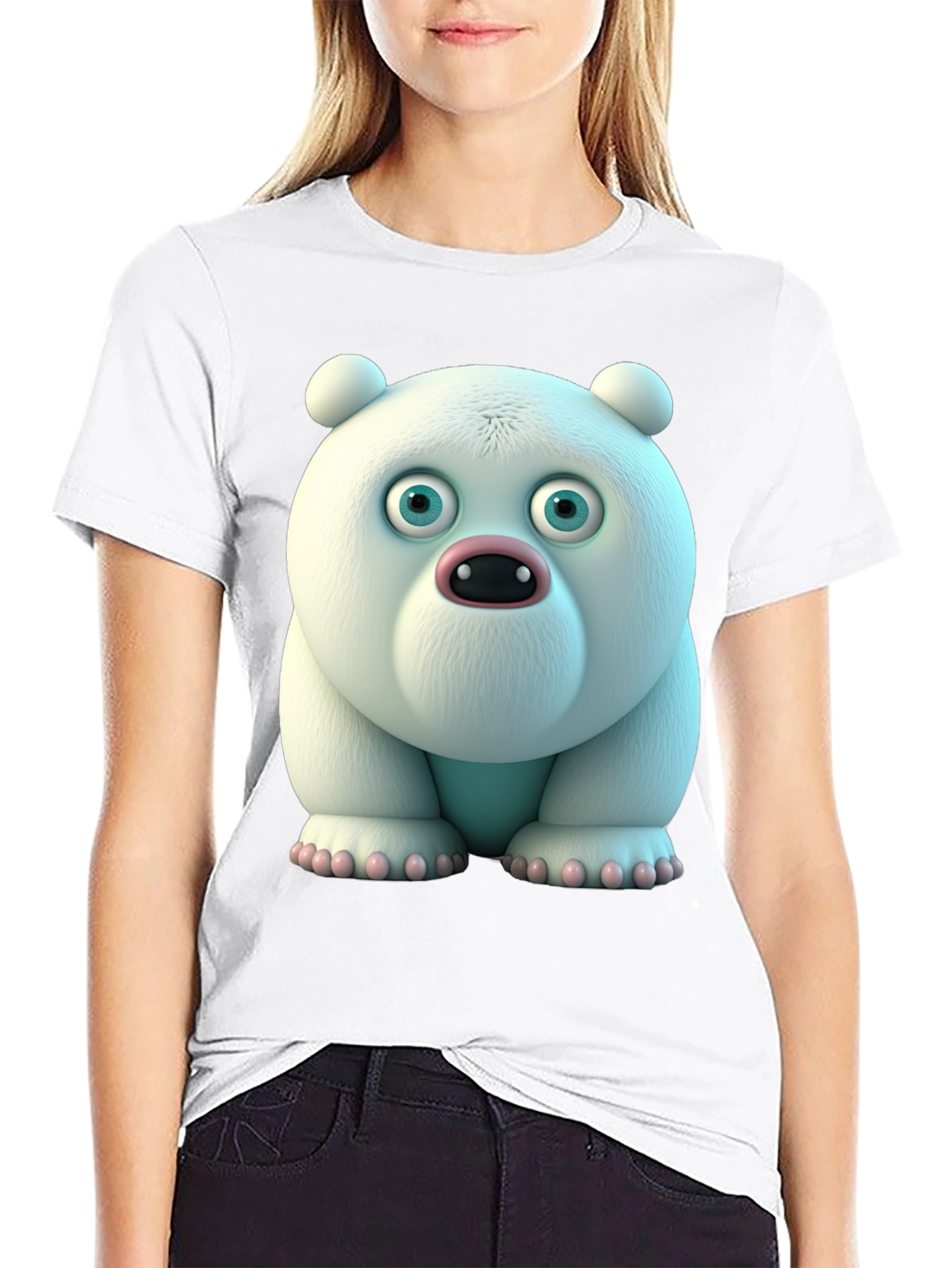 Black Cartoon Polar Bear Graphic Tee - Unique Animal Design view 9