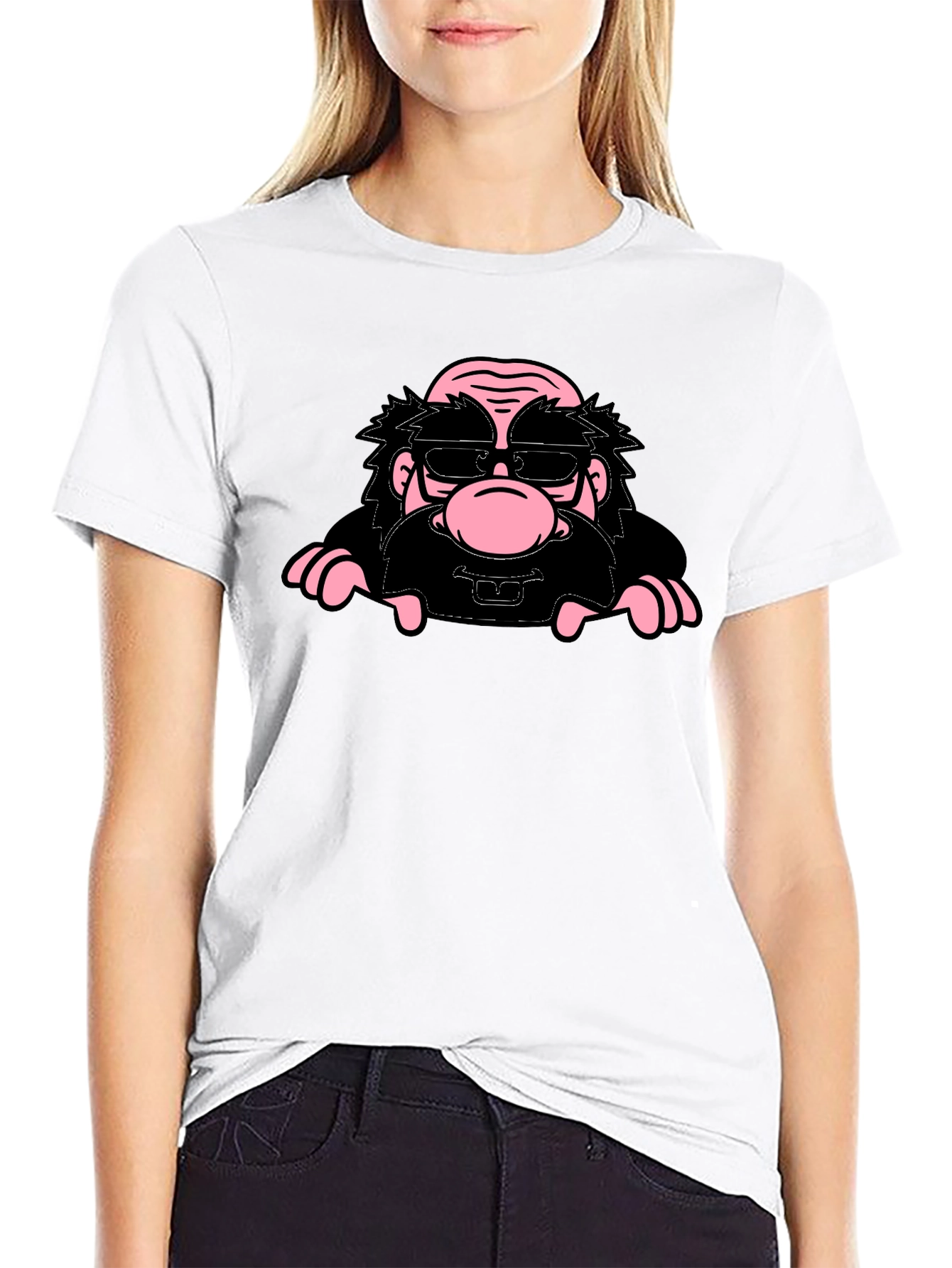 Black Cartoon Character Graphic Print Black T-Shirt view 9