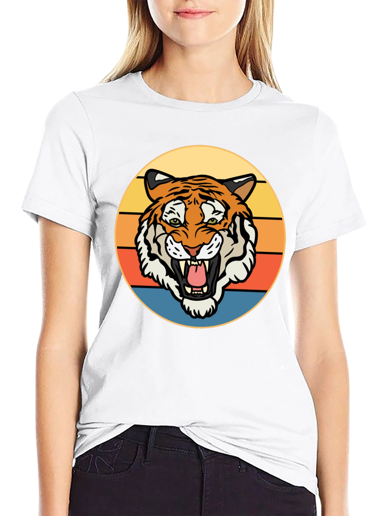 Black Retro Tiger Graphic T-Shirt - Men's Short Sleeve Crew Neck Tee view 9