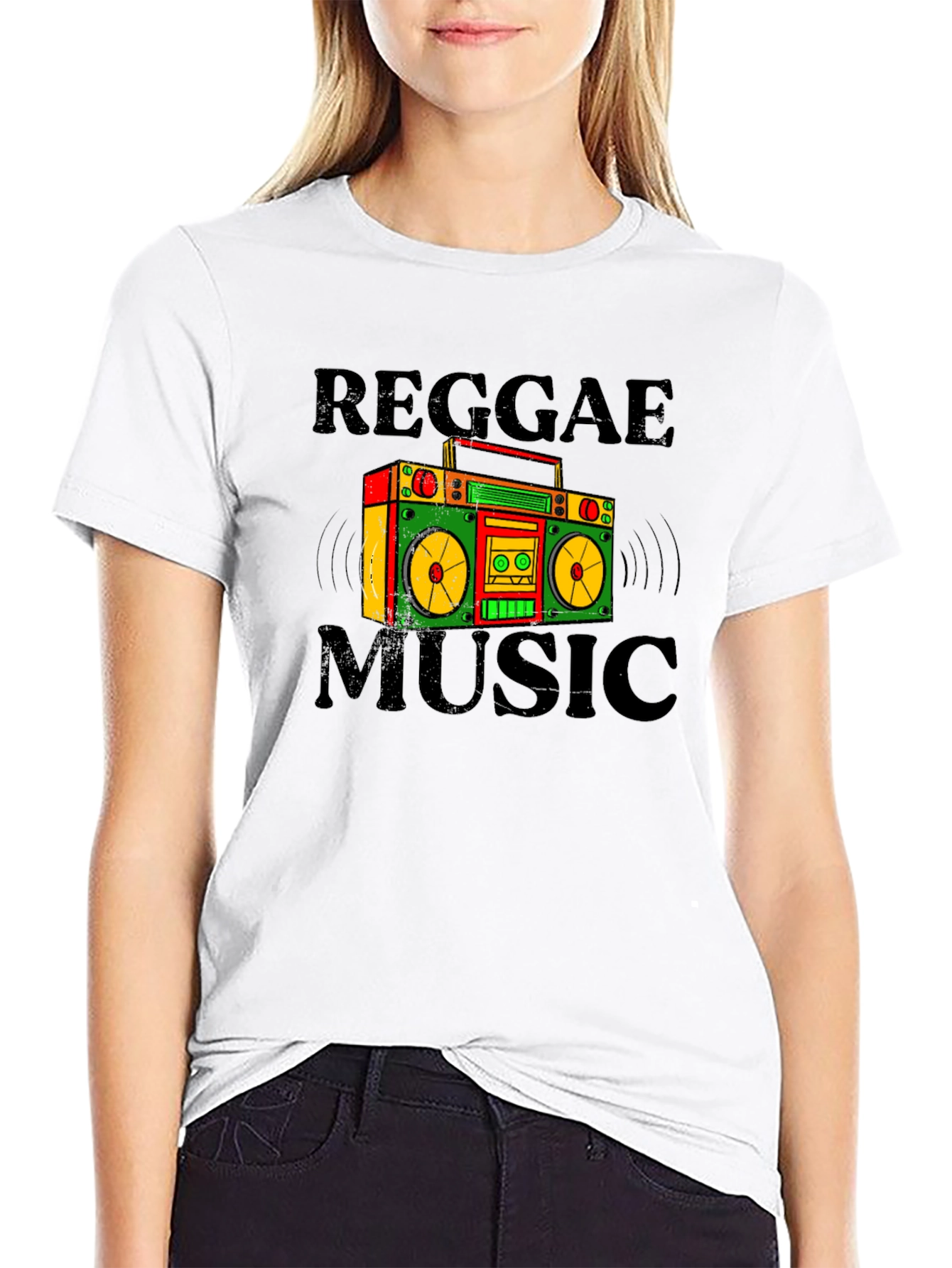 Black Reggae Music Boombox Graphic T-Shirt view 9