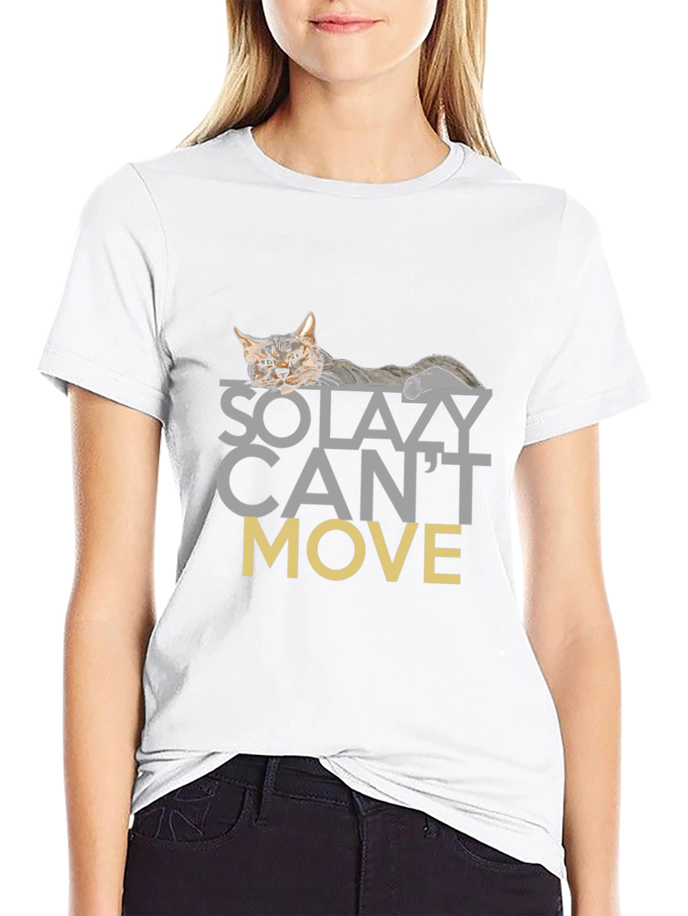 Black So Lazy Can't Move Cat Graphic T-Shirt view 9