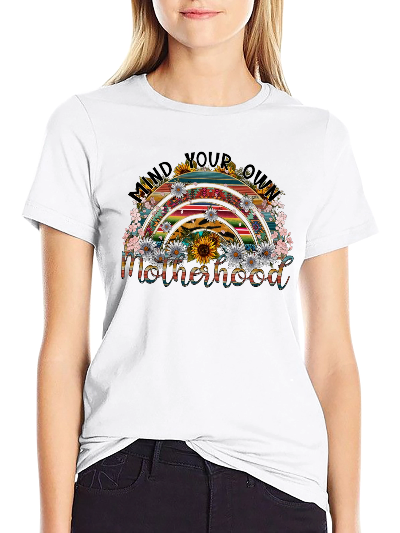 Black Mind Your Own Motherhood Rainbow T-Shirt view 9