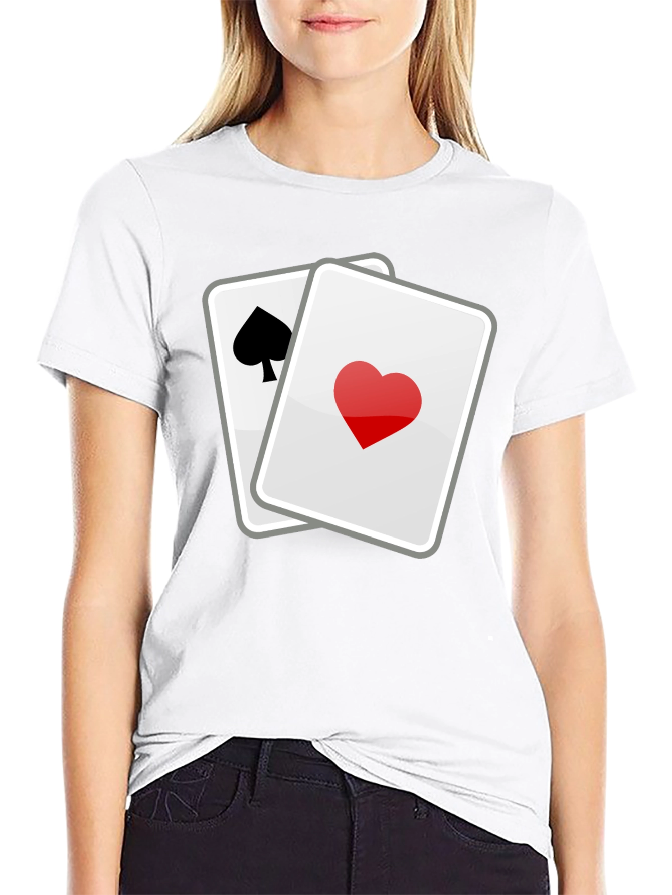 Black Lucky Hand T-Shirt - Spade & Heart Cards Graphic Tee view 9