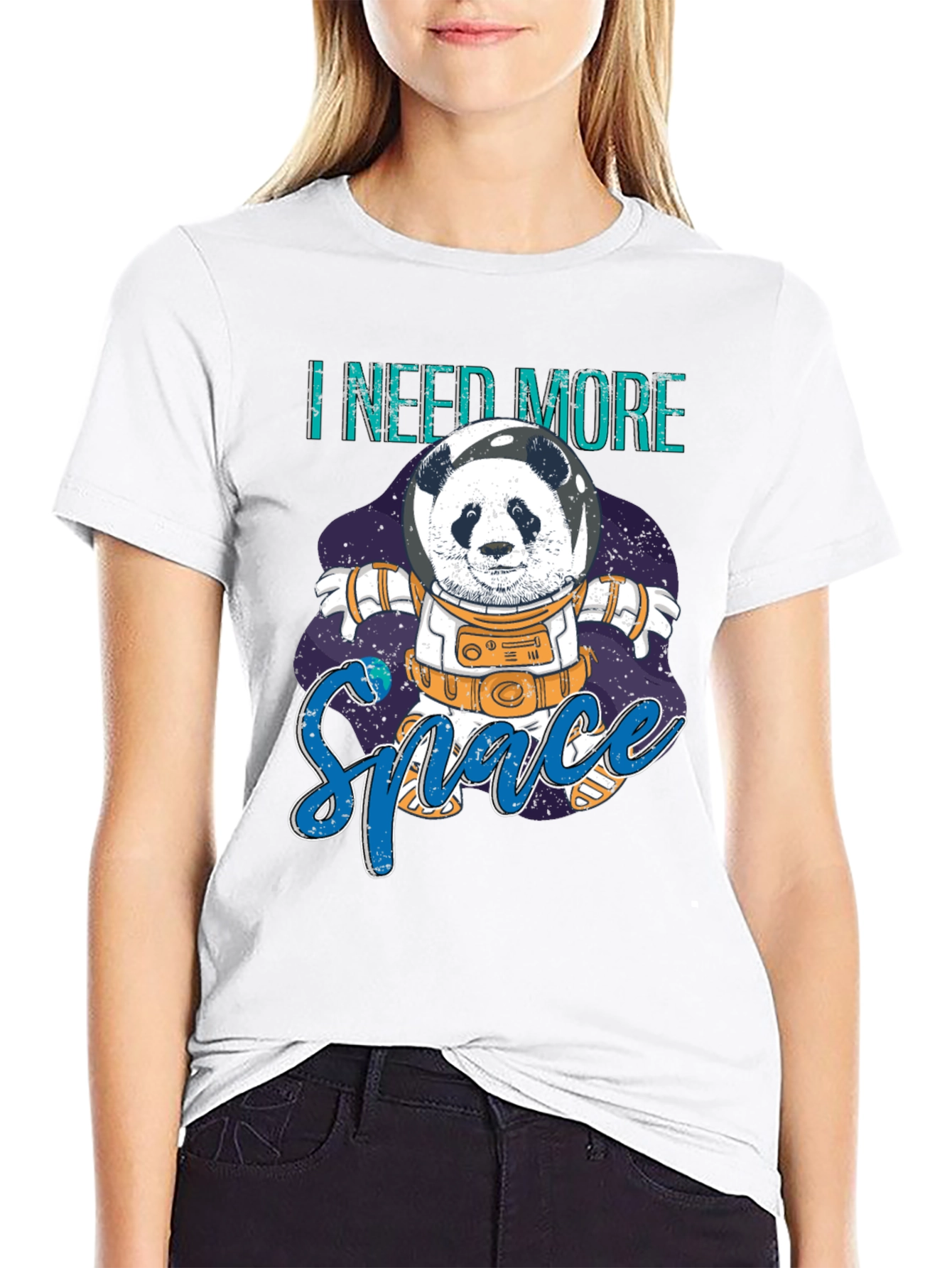 Black I Need More Space Panda Astronaut Graphic T-Shirt view 9