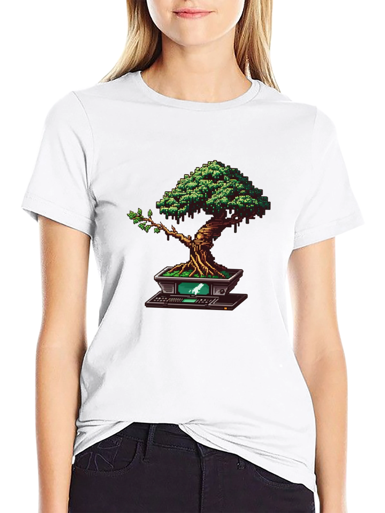 Black Pixel Bonsai Tree T-Shirt view 9