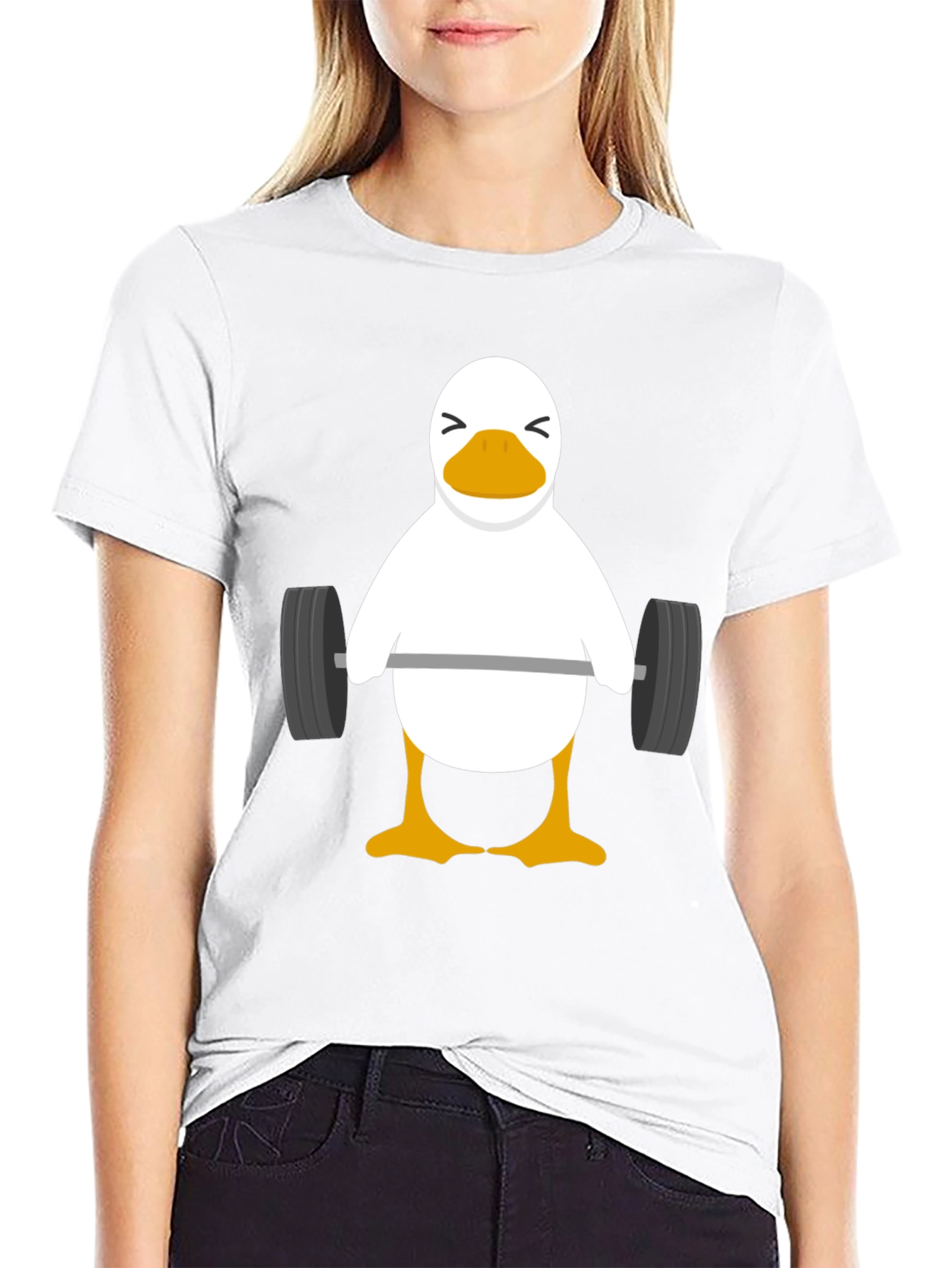 Black Funny Weightlifting Duck Graphic T-Shirt view 9