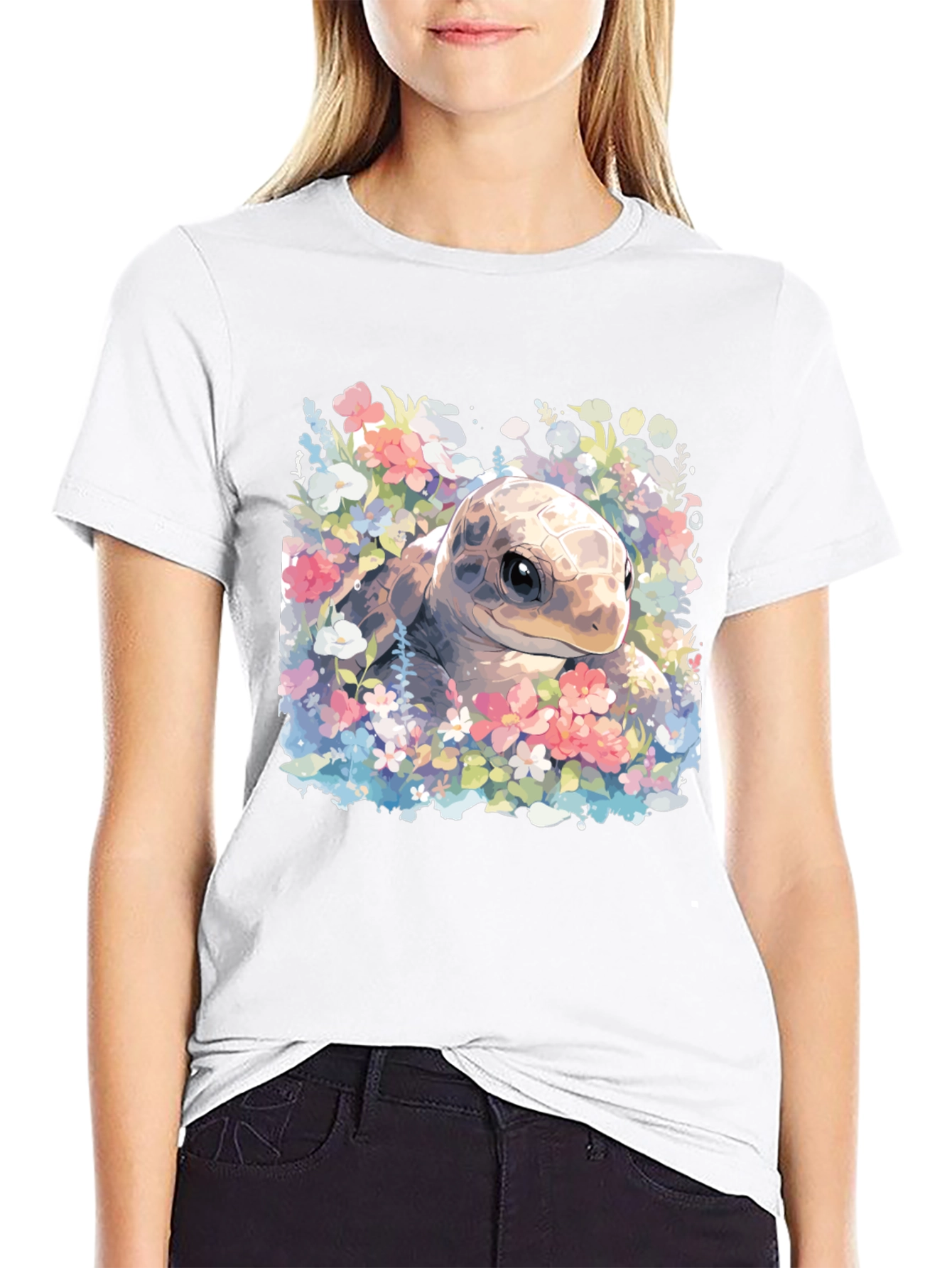 Black Floral Turtle Graphic T-Shirt view 9