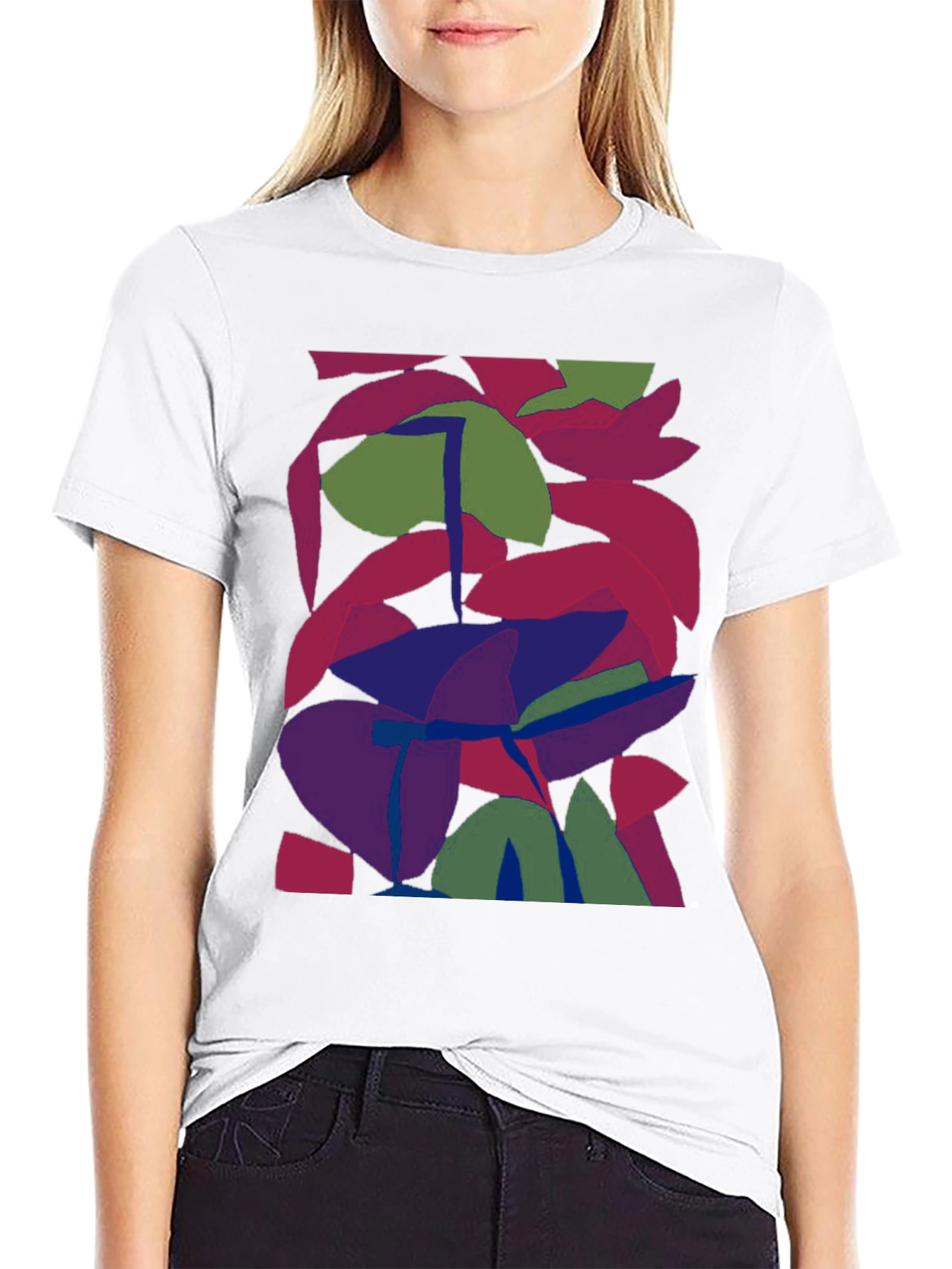 Black Abstract Leaf Design Black T-Shirt view 9