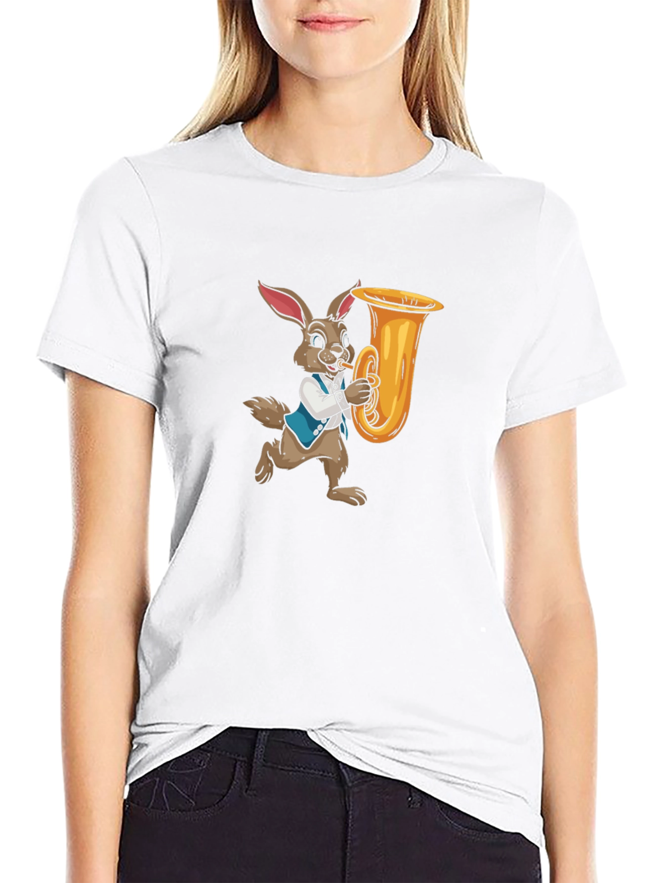 Black Rabbit Playing Tuba Graphic Tee view 9
