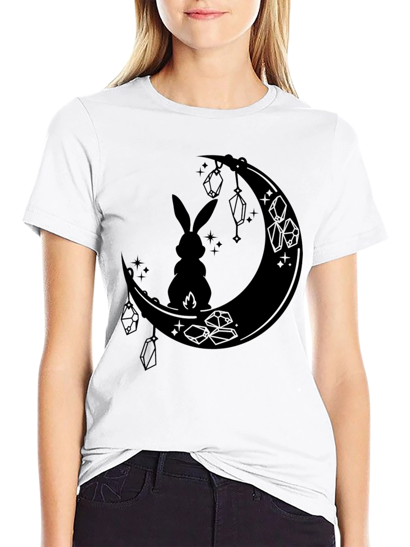 Black Moonlit Hare Graphic Tee - Stylish Black T-Shirt view 9