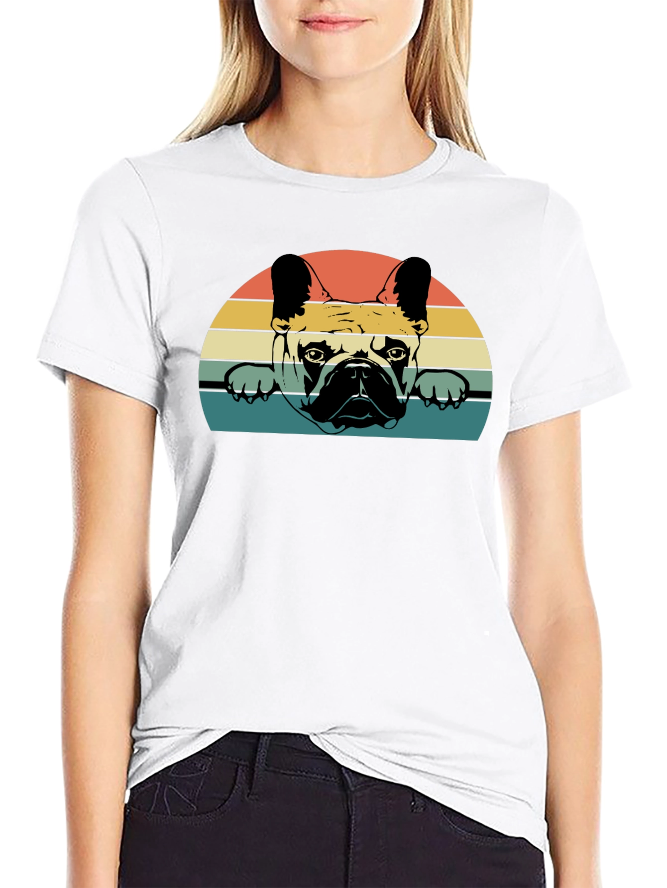Black Retro French Bulldog Graphic T-Shirt view 9