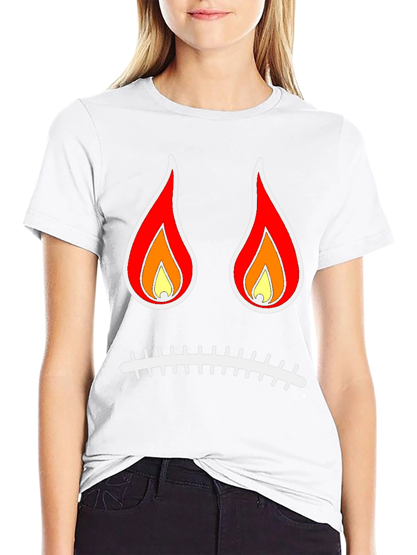 Black Flame Eyes Sad Face Black T-Shirt view 9