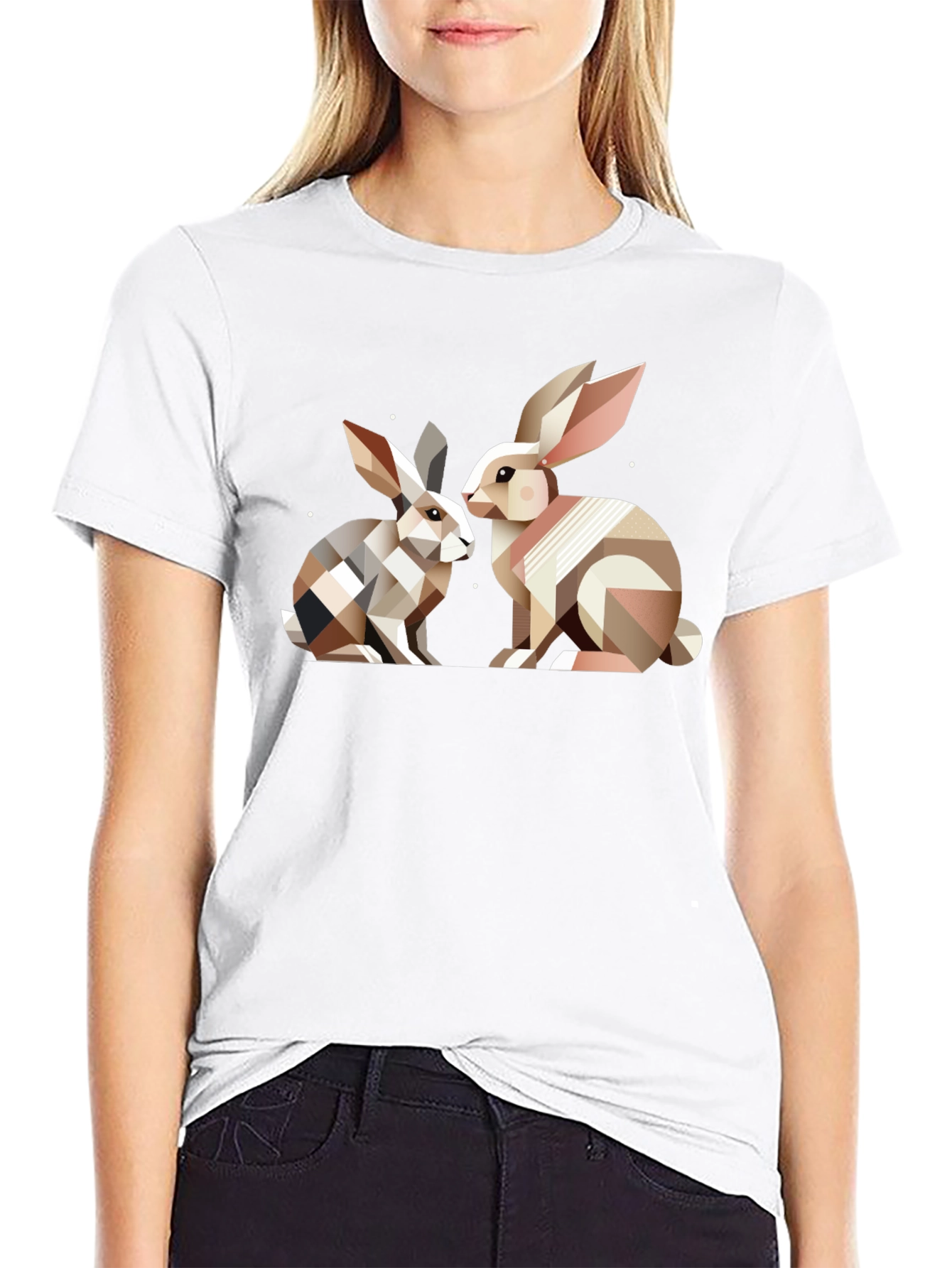 Black Geometric Rabbit T-Shirt - Abstract Bunny Design view 9