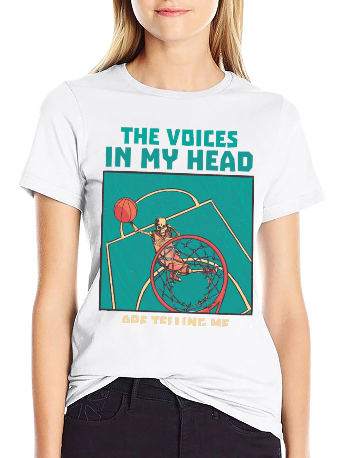 Black Voices in My Head Basketball Skeleton T-Shirt view 9