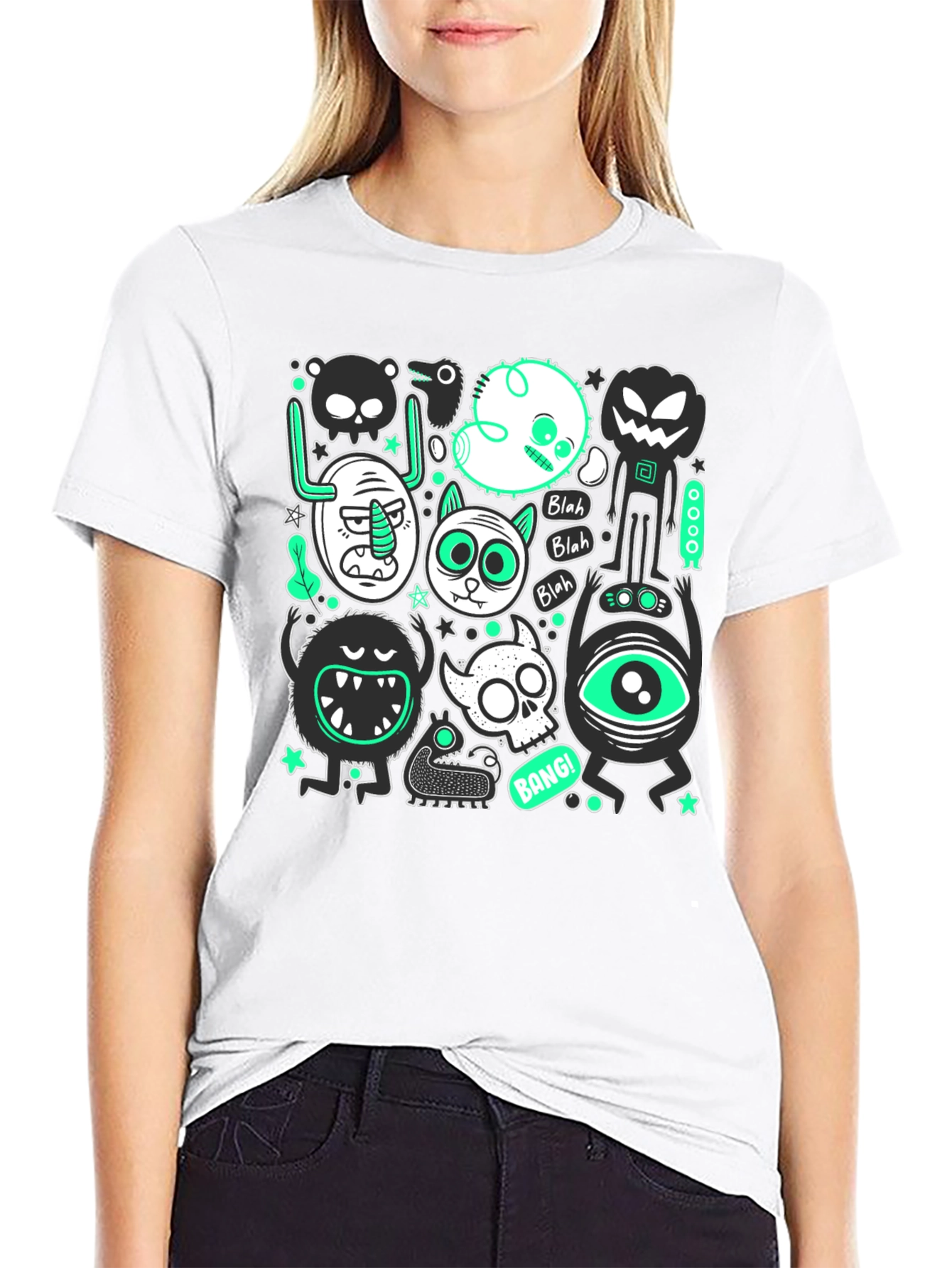 Black Monster Graphic Print Crew Neck Men's T-Shirt view 9