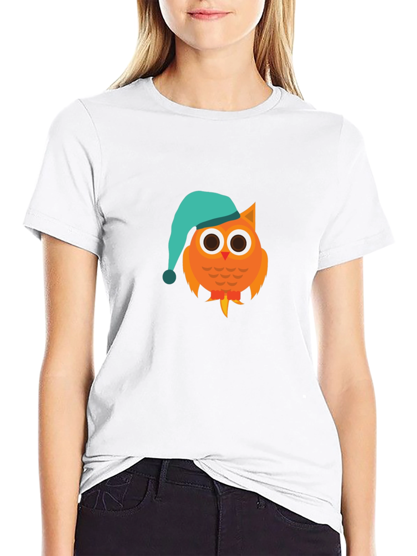 Black Owl Cartoon Graphic T-Shirt - Night Cap Design view 9