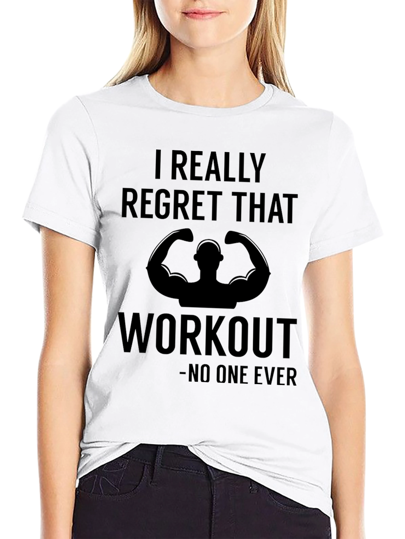 Black Funny Workout T-Shirt - I Regret That Workout, No One Ever view 9