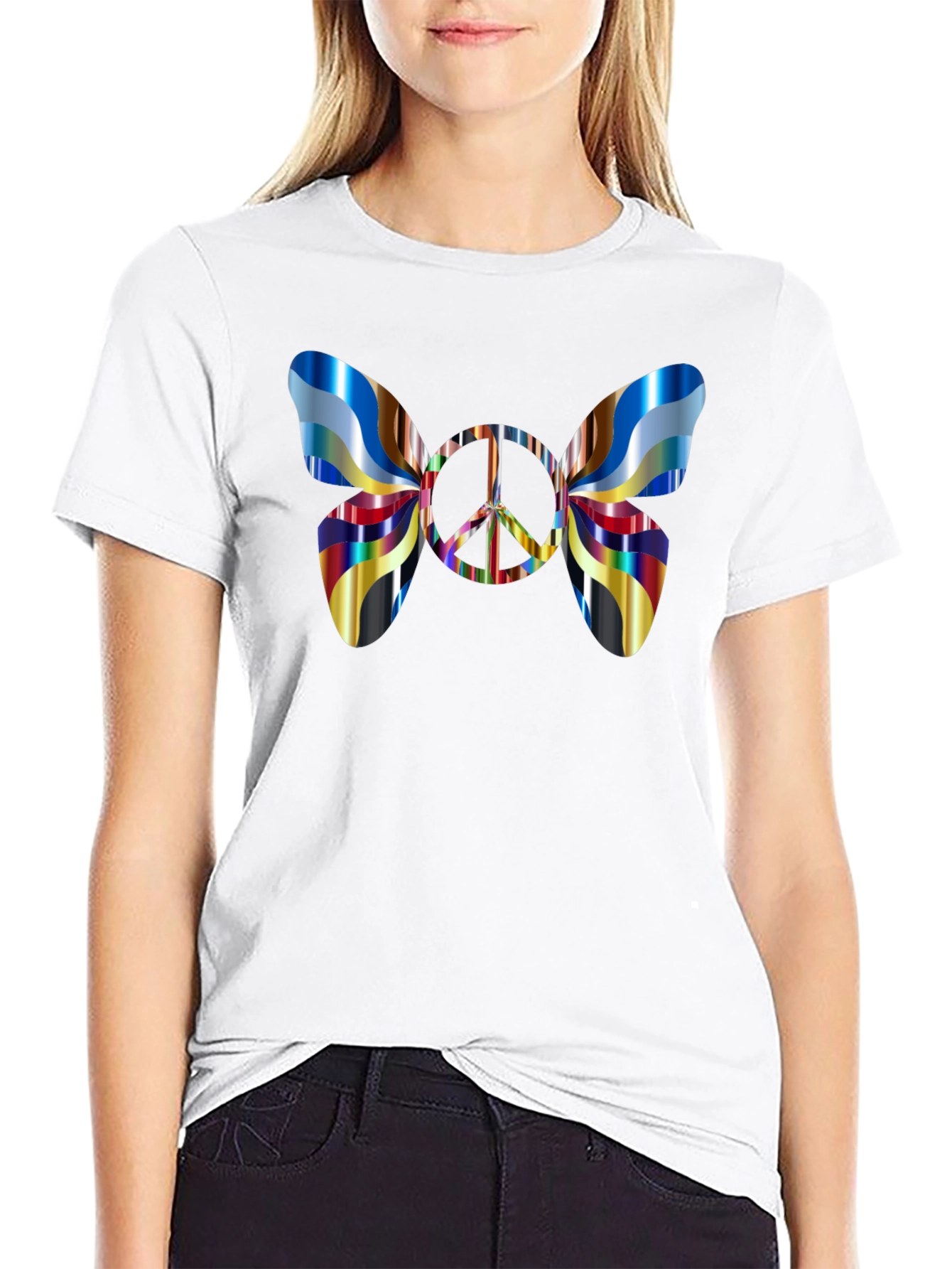 Black Peace Sign Butterfly Graphic Tee - Black view 9