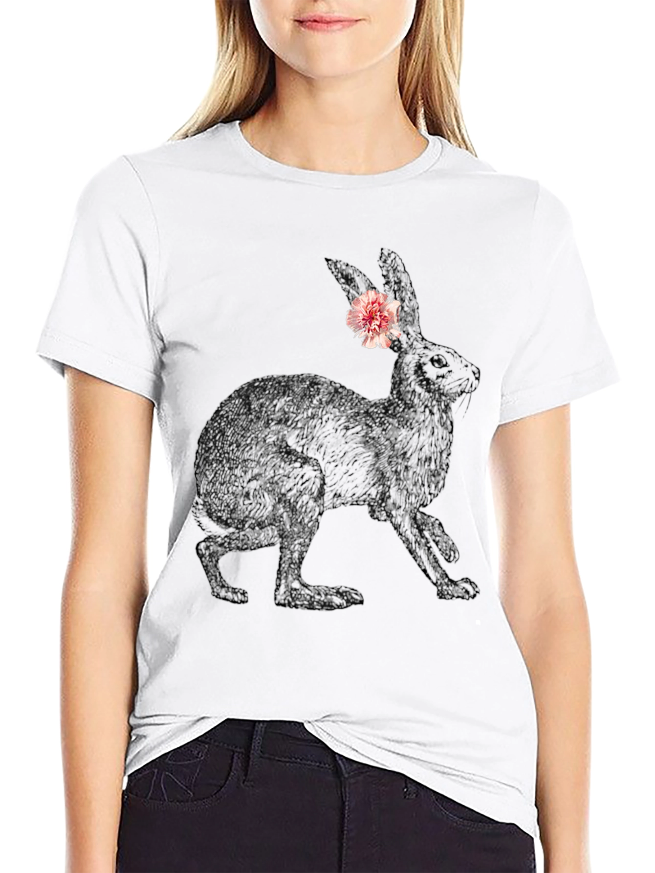 Bunny Graphic Tee - Black Casual Cotton T-Shirt - 9