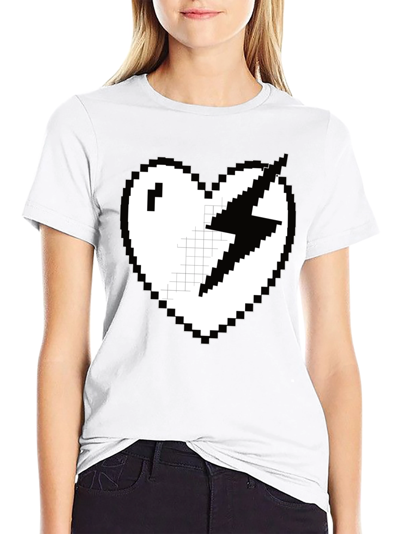 Black Pixel Heart Lightning Bolt Graphic Tee - Black view 9
