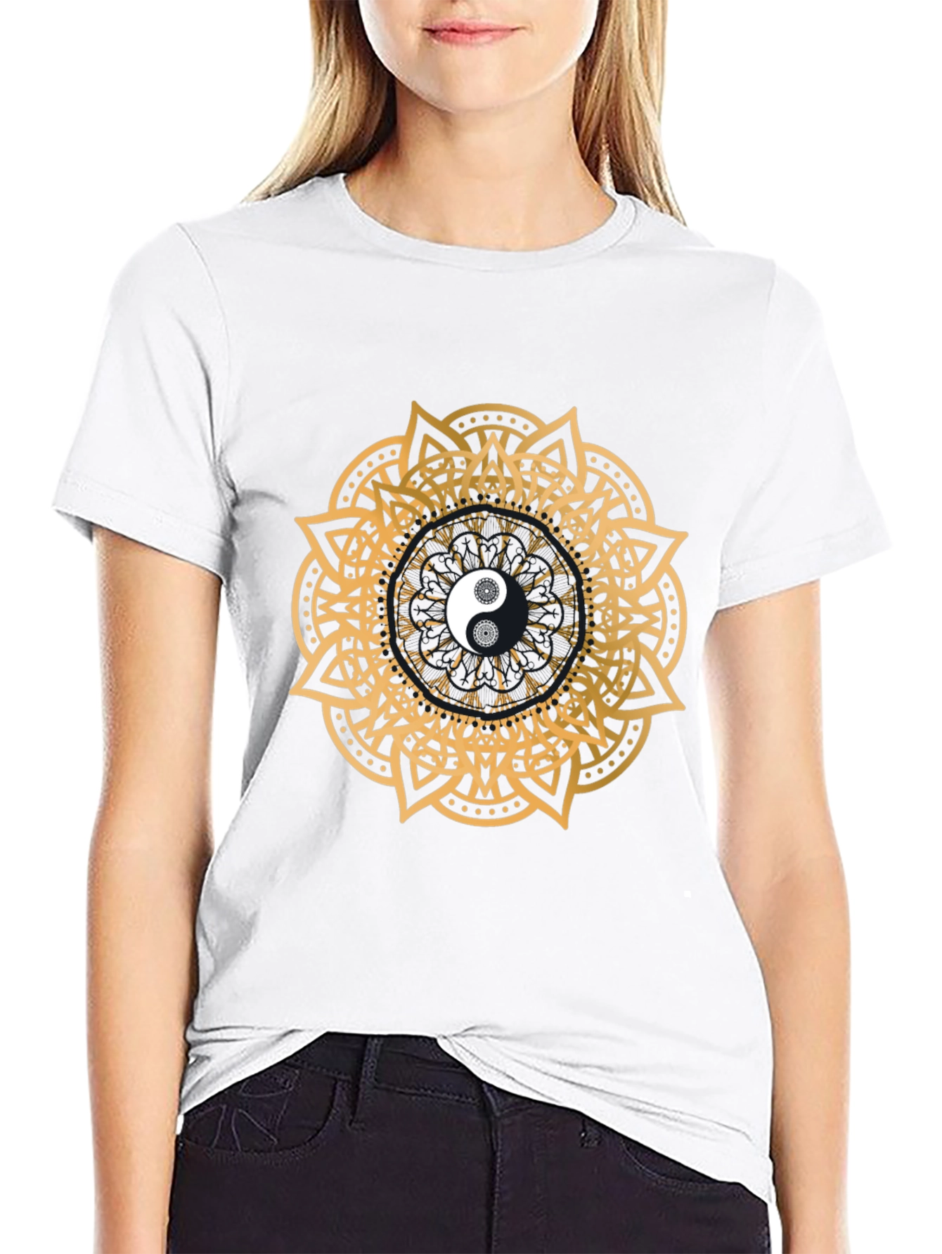 Black Yin Yang Mandala Graphic Black T-Shirt view 9