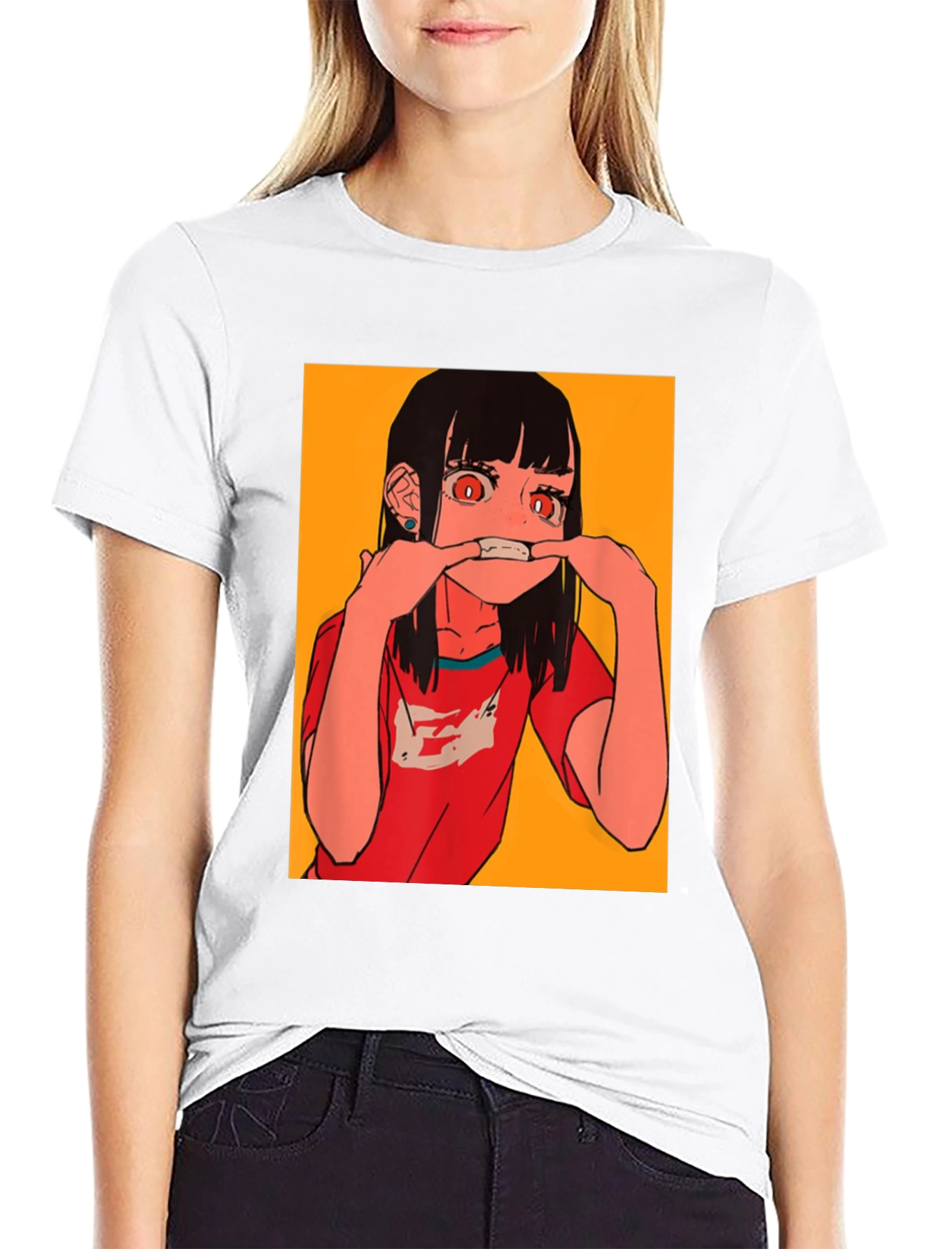 Black Anime Girl Graphic Tee - Black Cotton Blend T-Shirt view 9