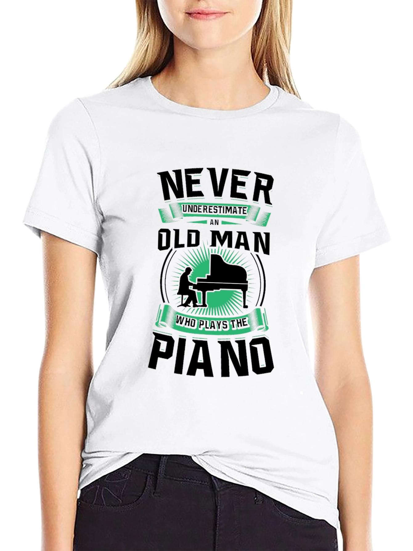 Black Never Underestimate Old Man Piano T-Shirt view 9