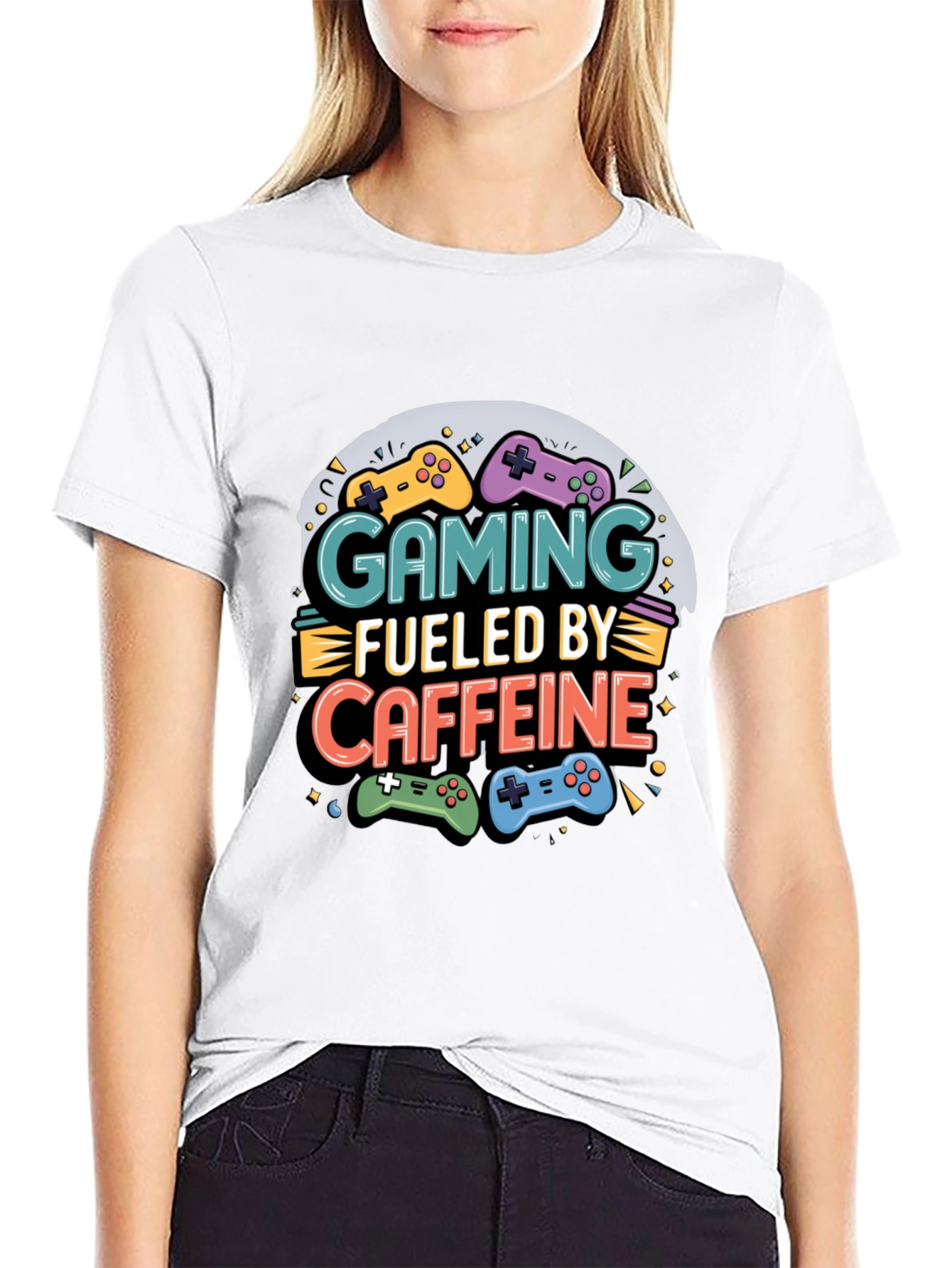 Black Gaming Fueled by Caffeine Graphic T-Shirt view 9