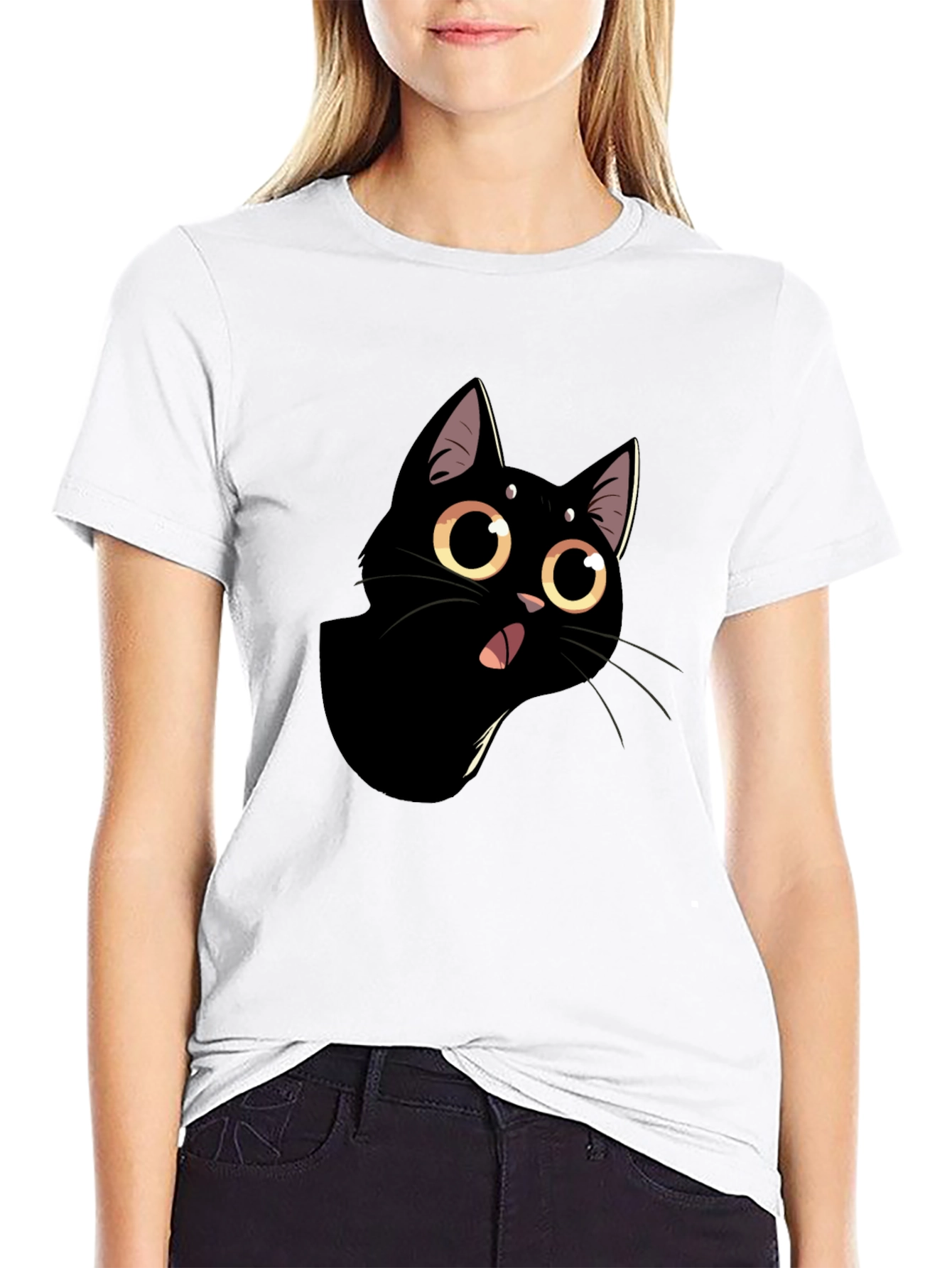 Black Funny Black Cat Graphic Tee view 9