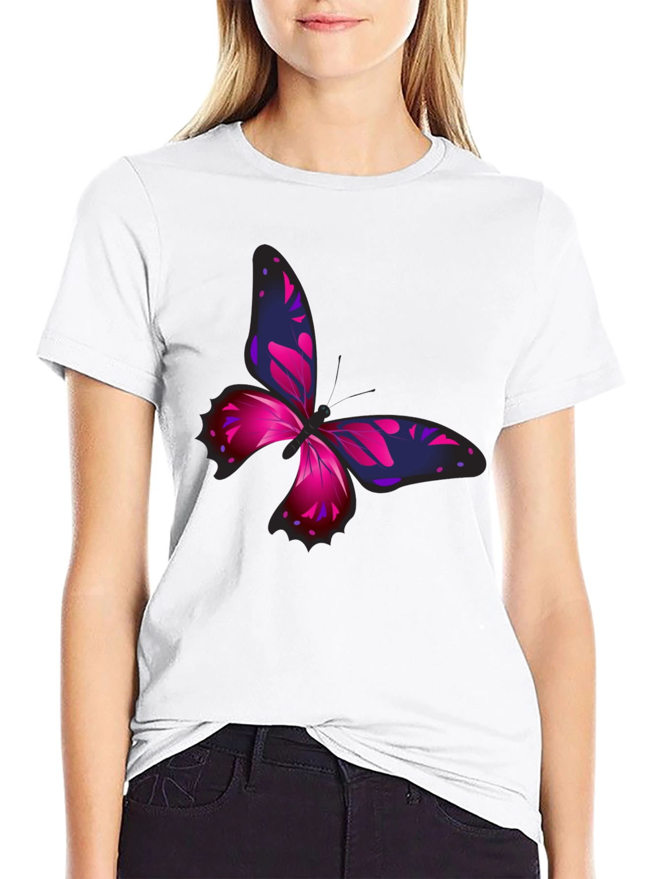 Black Butterfly Graphic Print Black T-Shirt view 9