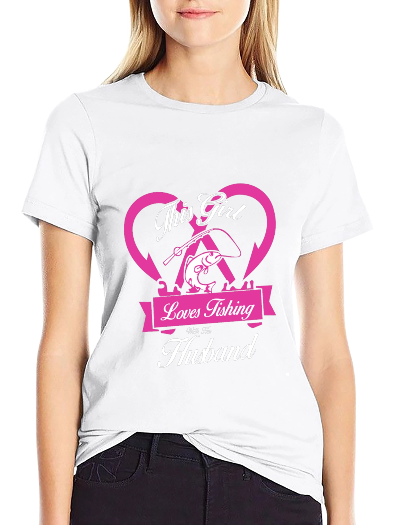 Black Fishing Girl T-Shirt - Loves Fishing With Her Husband view 9