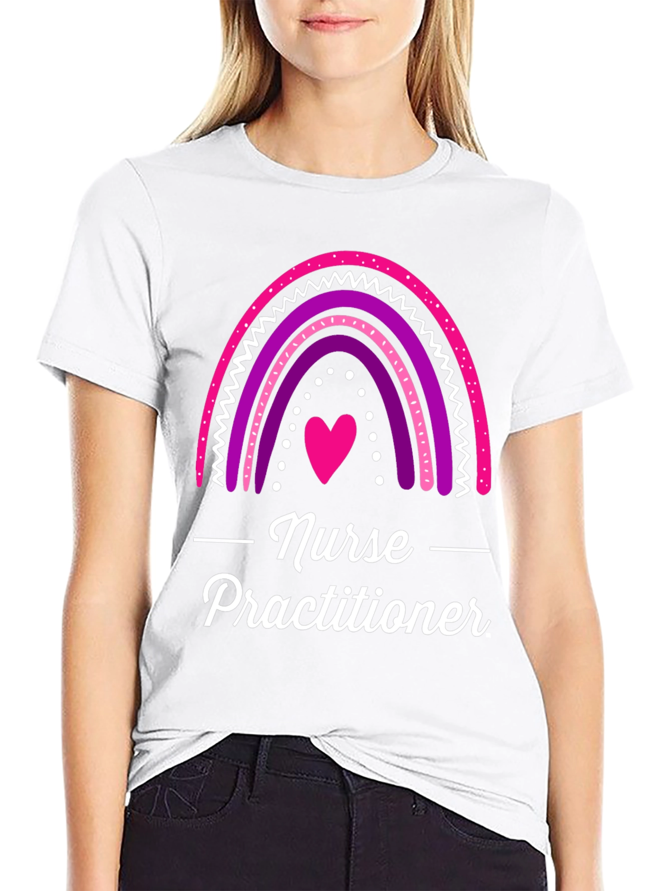 Black Nurse Practitioner Rainbow Heart T-Shirt view 9